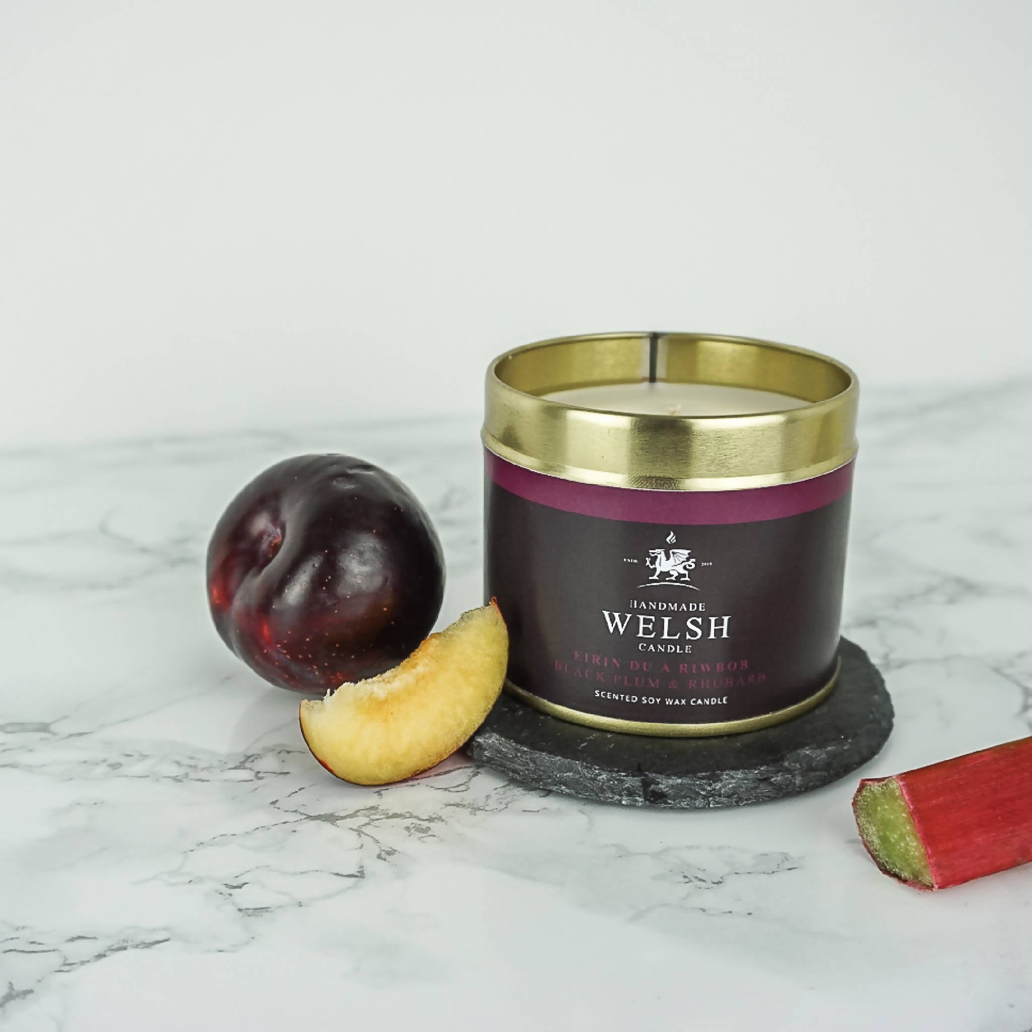 Black Plum & Rhubarb Tin Candle | Handmade Welsh Candle