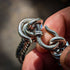 Sterling Silver Viking Foxtail Chain Bracelet With Bezel Set Garnets