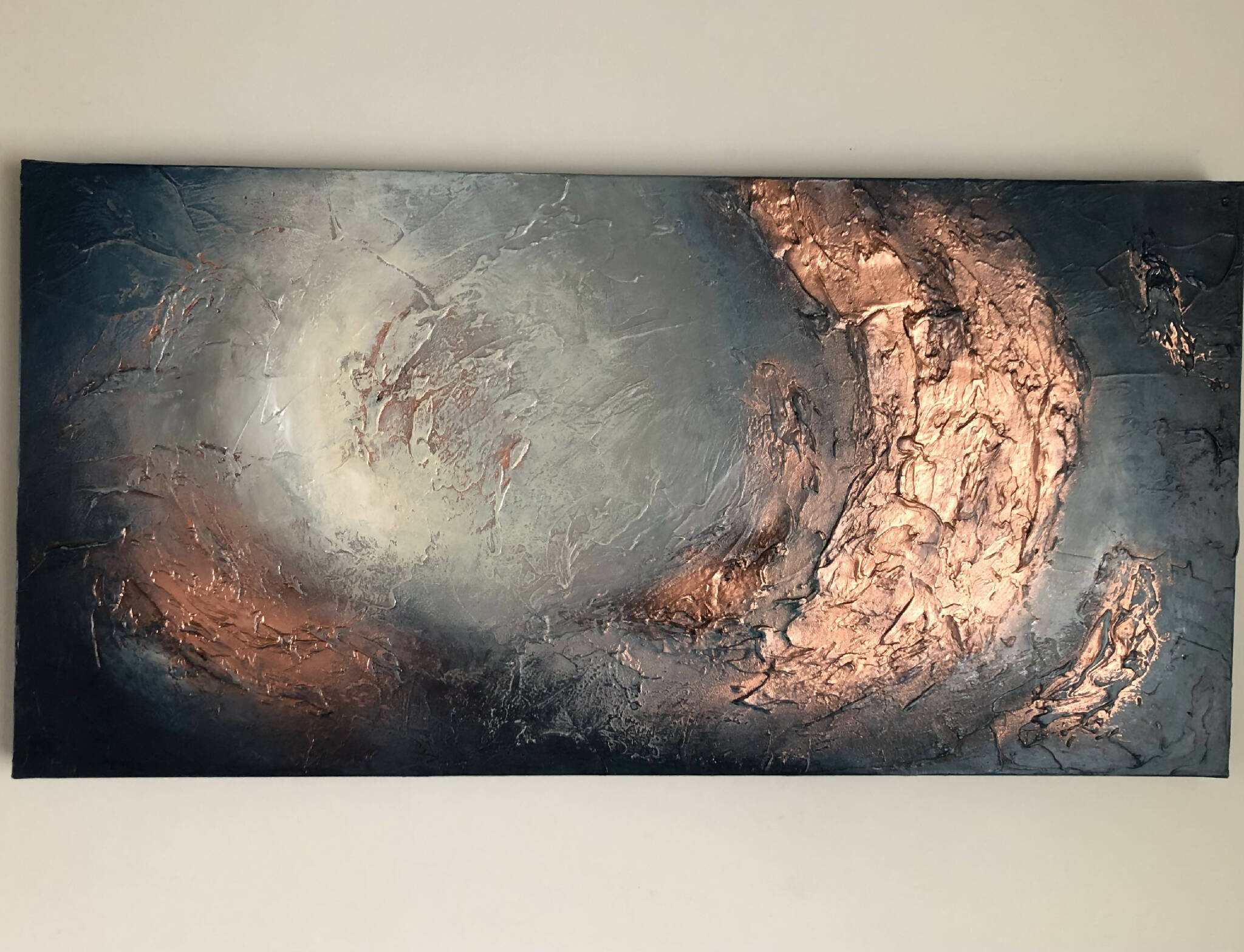 MOONSCAPE - Textured wall art in navy and copper