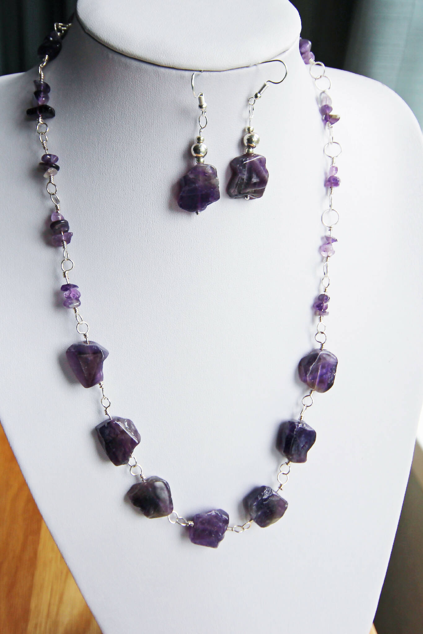 Amethyst Gem Stone Necklace & Earring set 501/1301