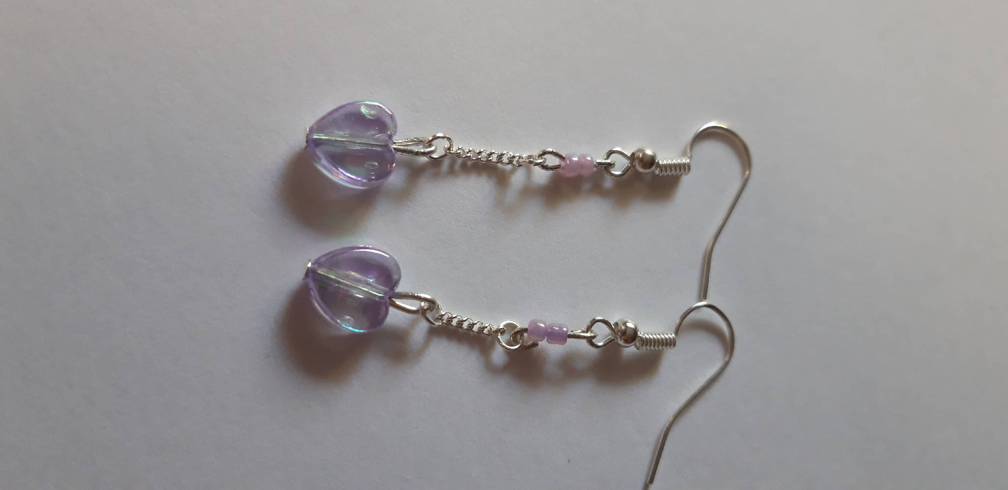 Purple heart and chain earrings