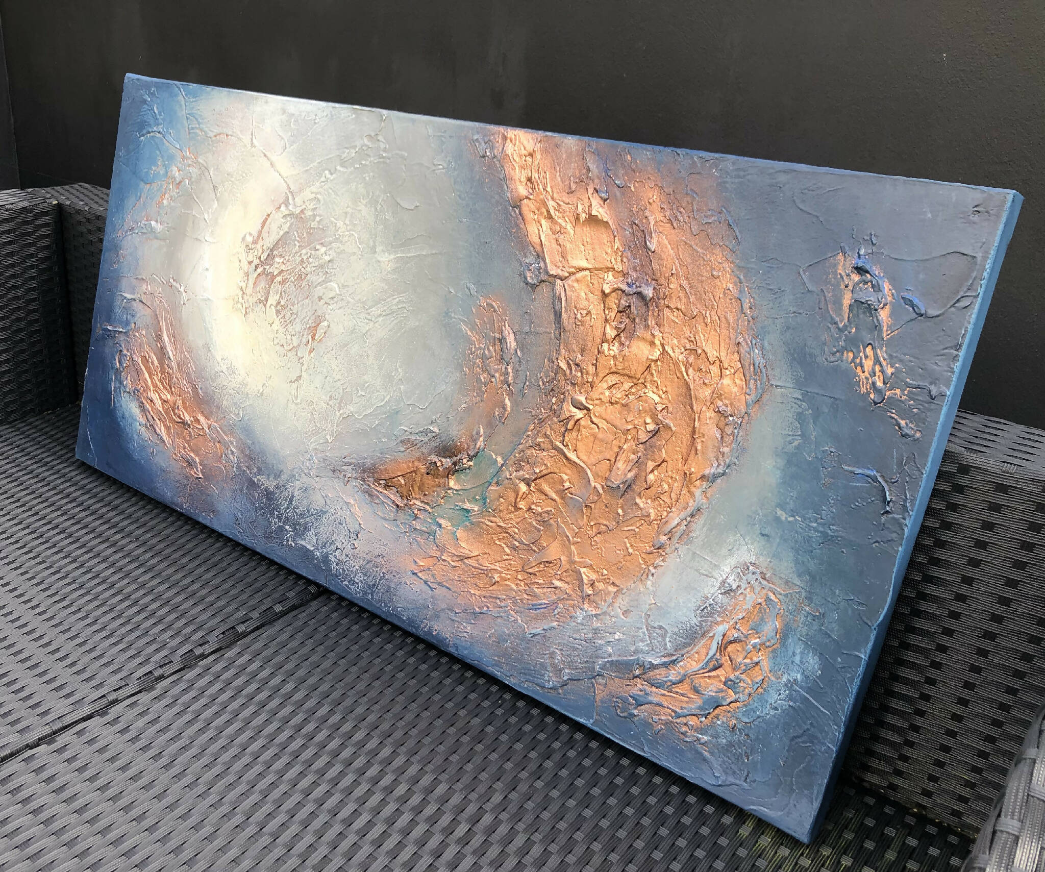 MOONSCAPE - Textured wall art in navy and copper