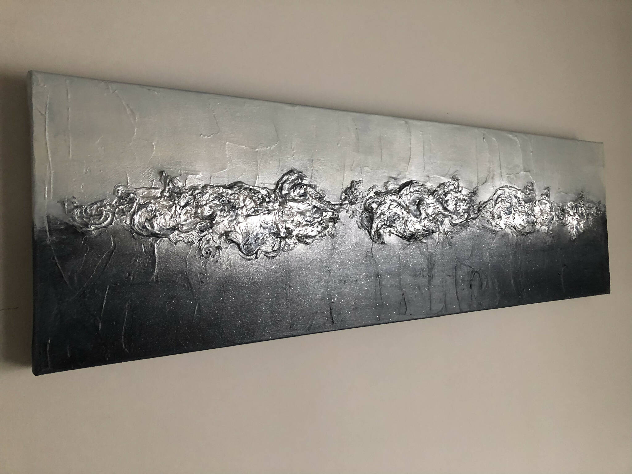 TORC - Anthracite and light grey textured art canvas with metallic silver chrome