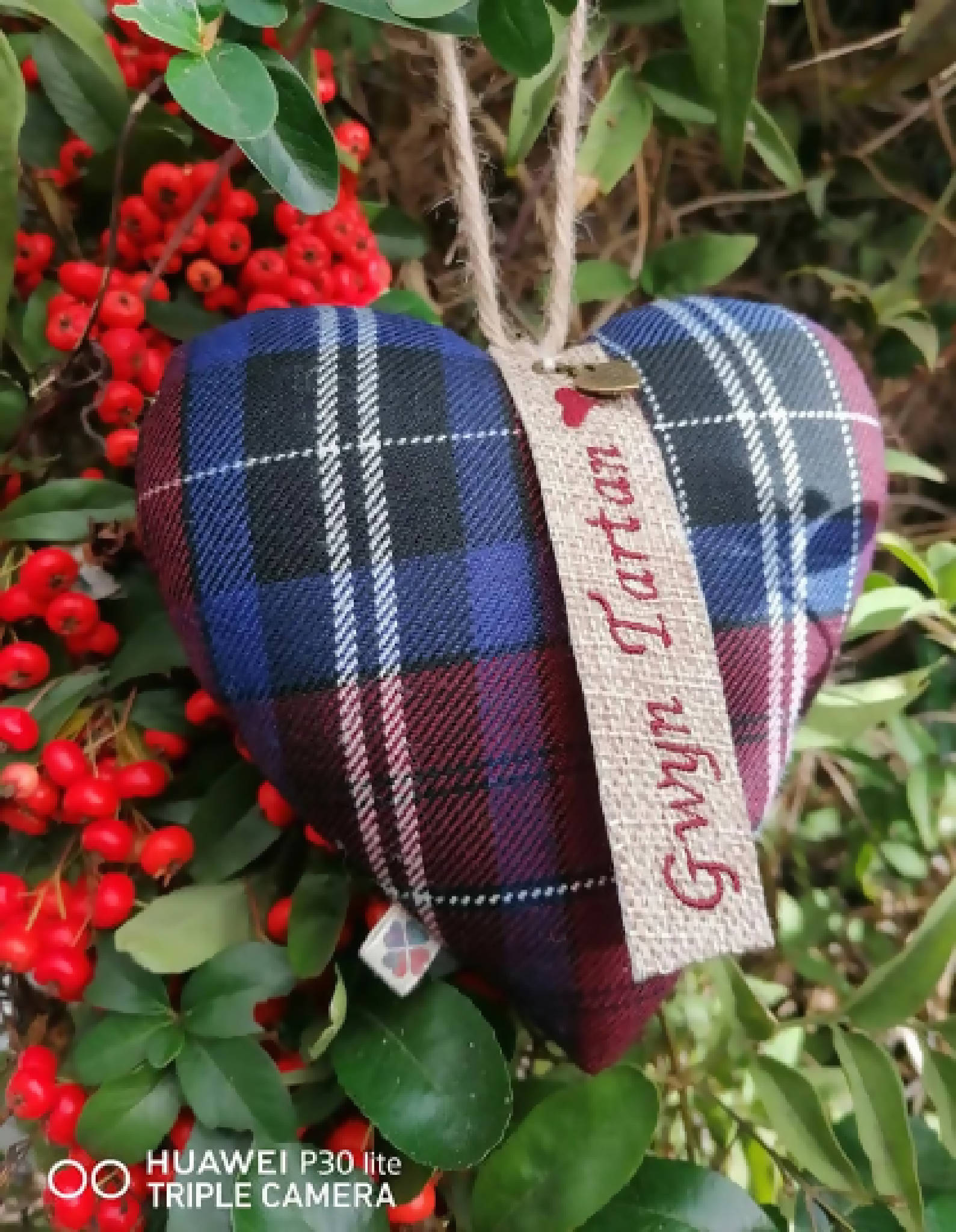 Welsh Tartan Hanging Heart