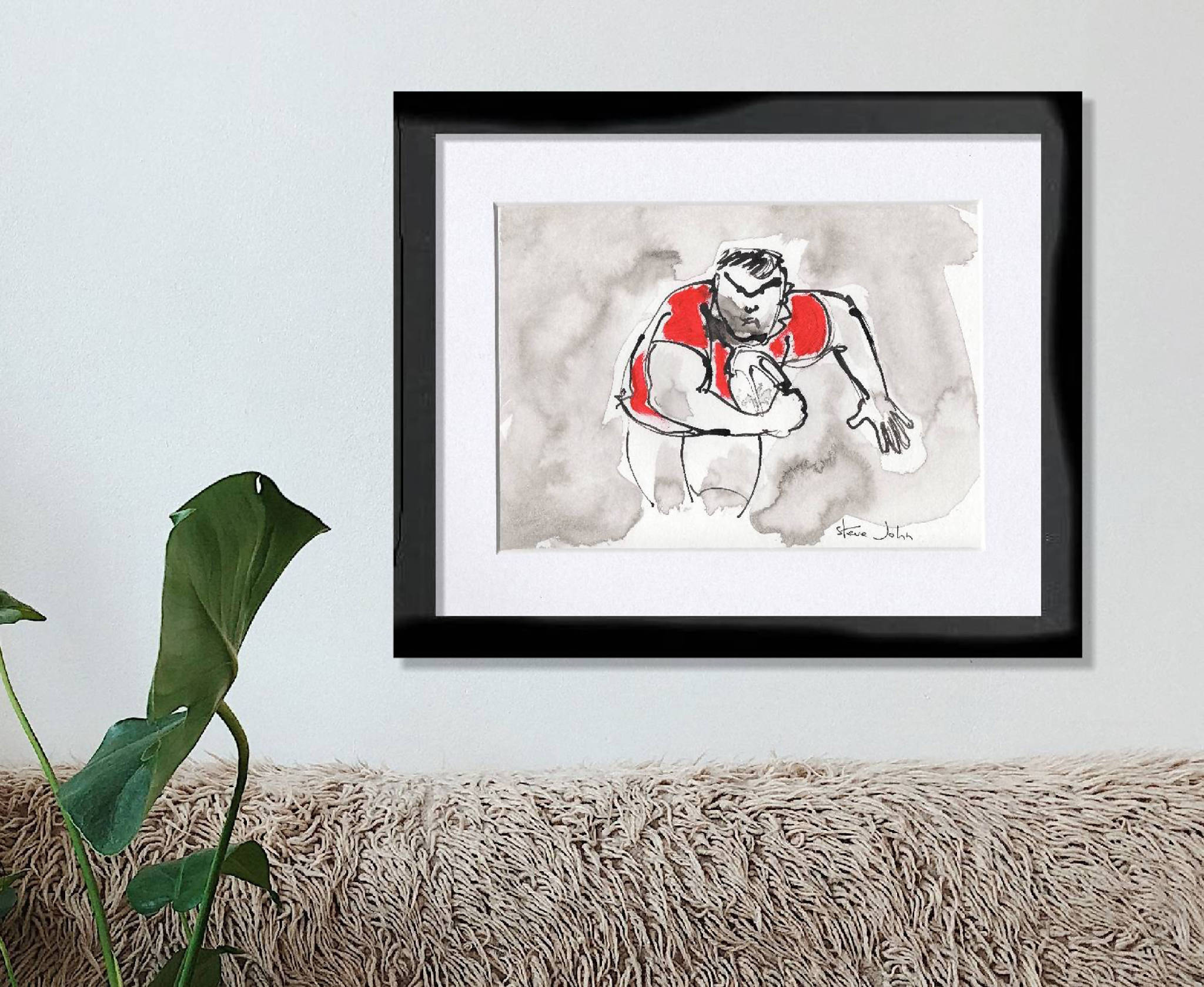 Rugger 1. Small Original Artwork, mounted, unframed.