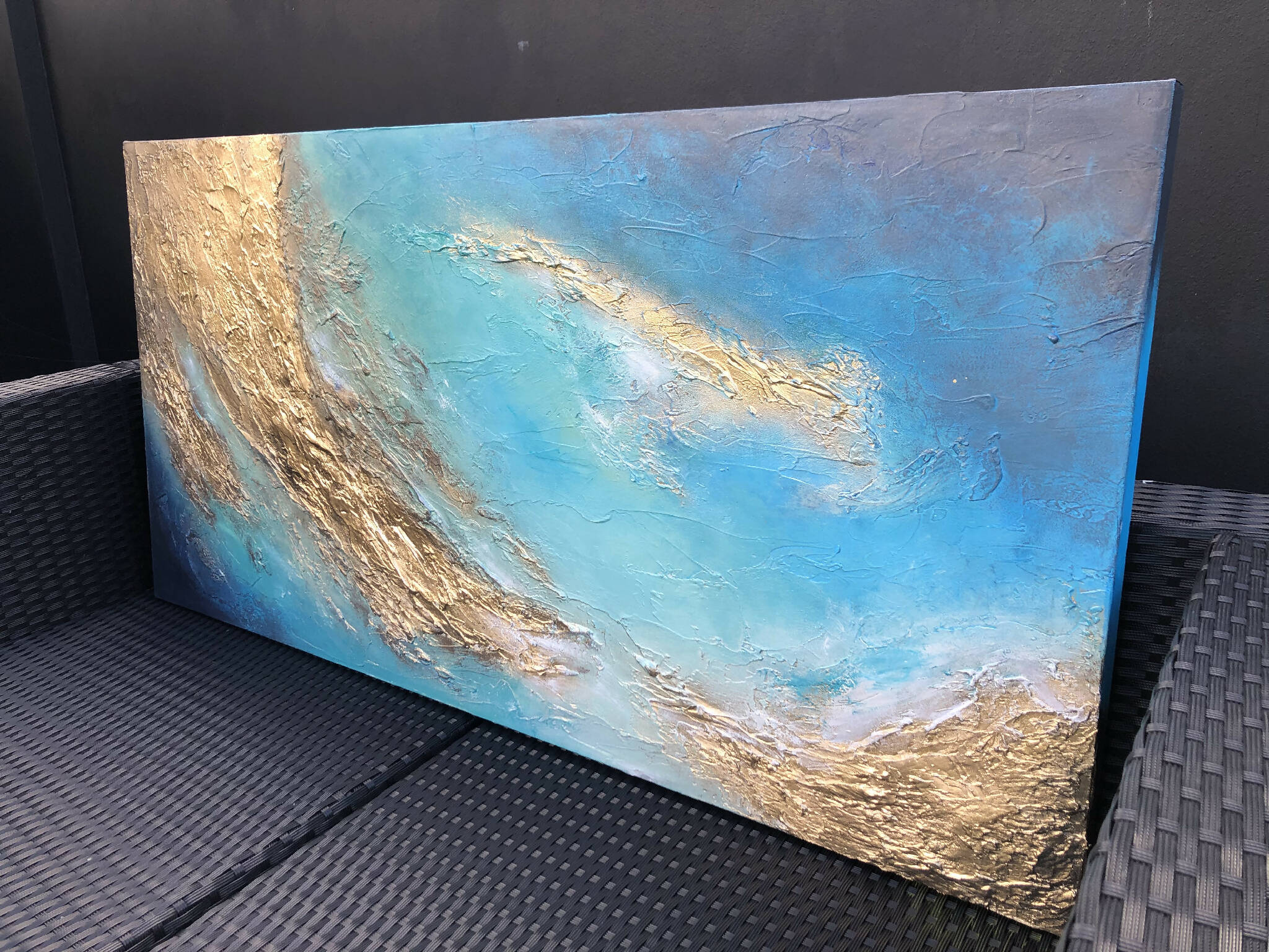 ISTHMUS - Beautiful textured art canvas in shades of jade, blue and gold