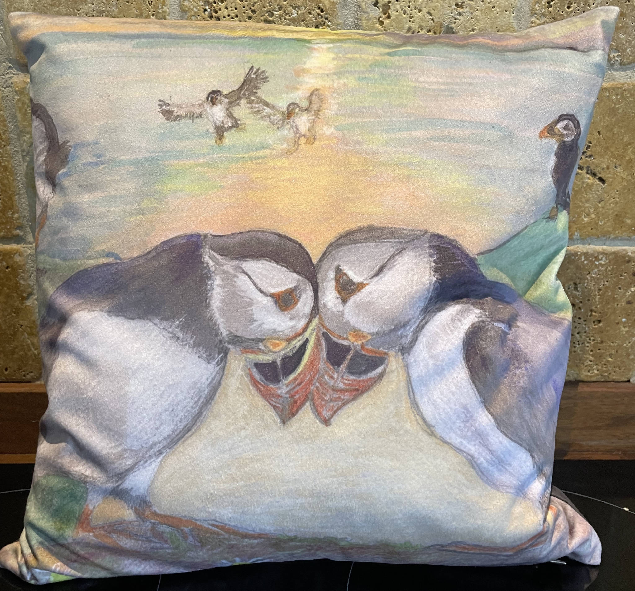 Valentine Puffin Love Feather Cushion