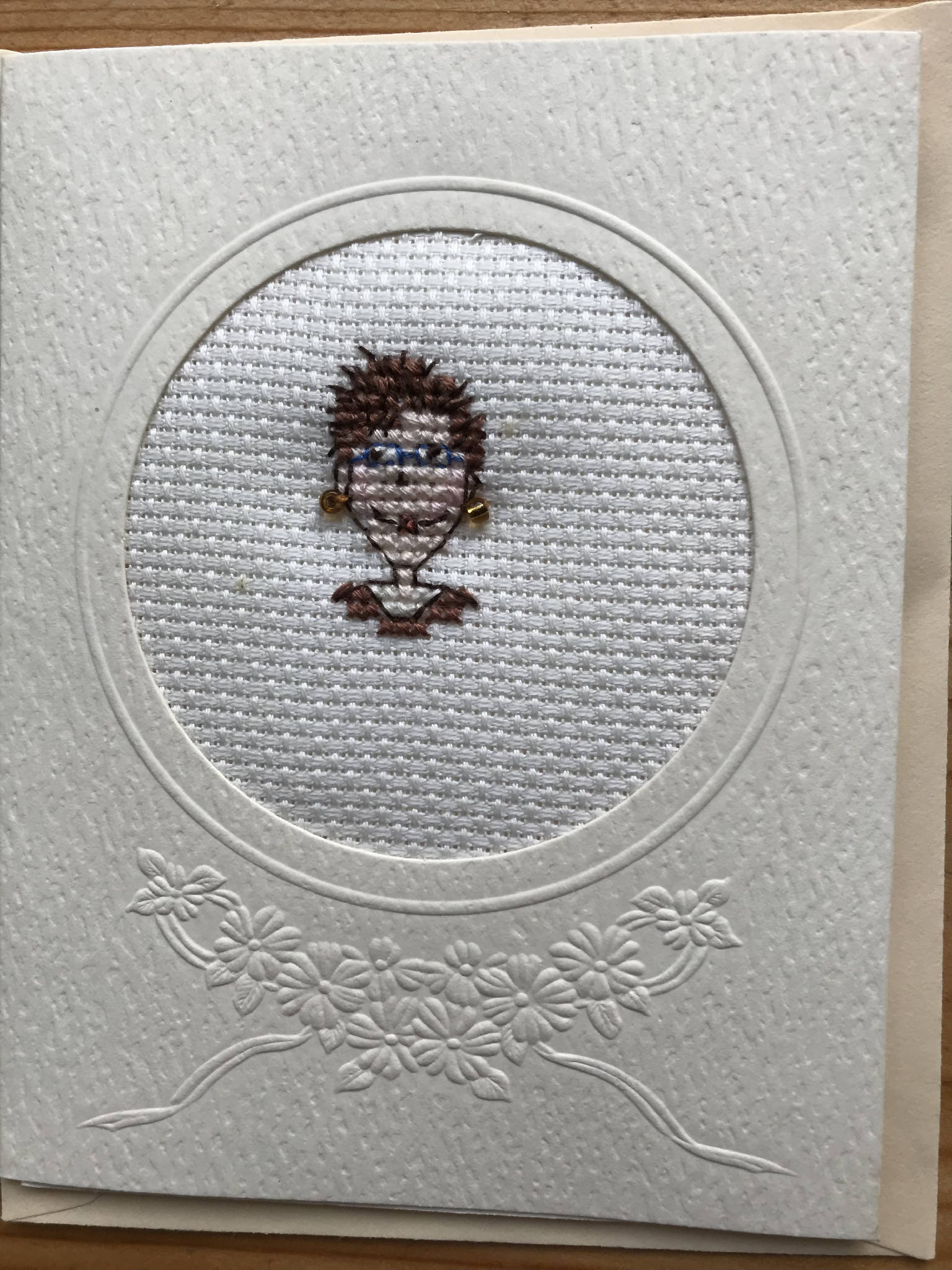 Cross Stitch Card - Lady with spiky hair