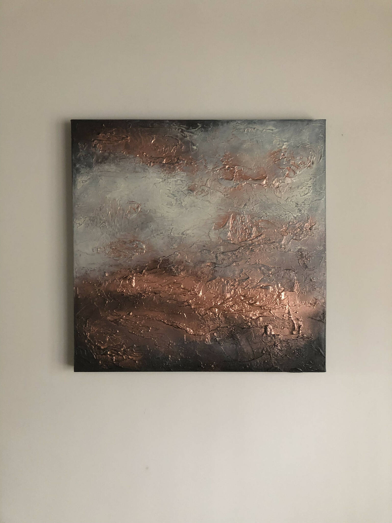 FORGE - Original textured canvas in shades of grey, cream and metallic copper