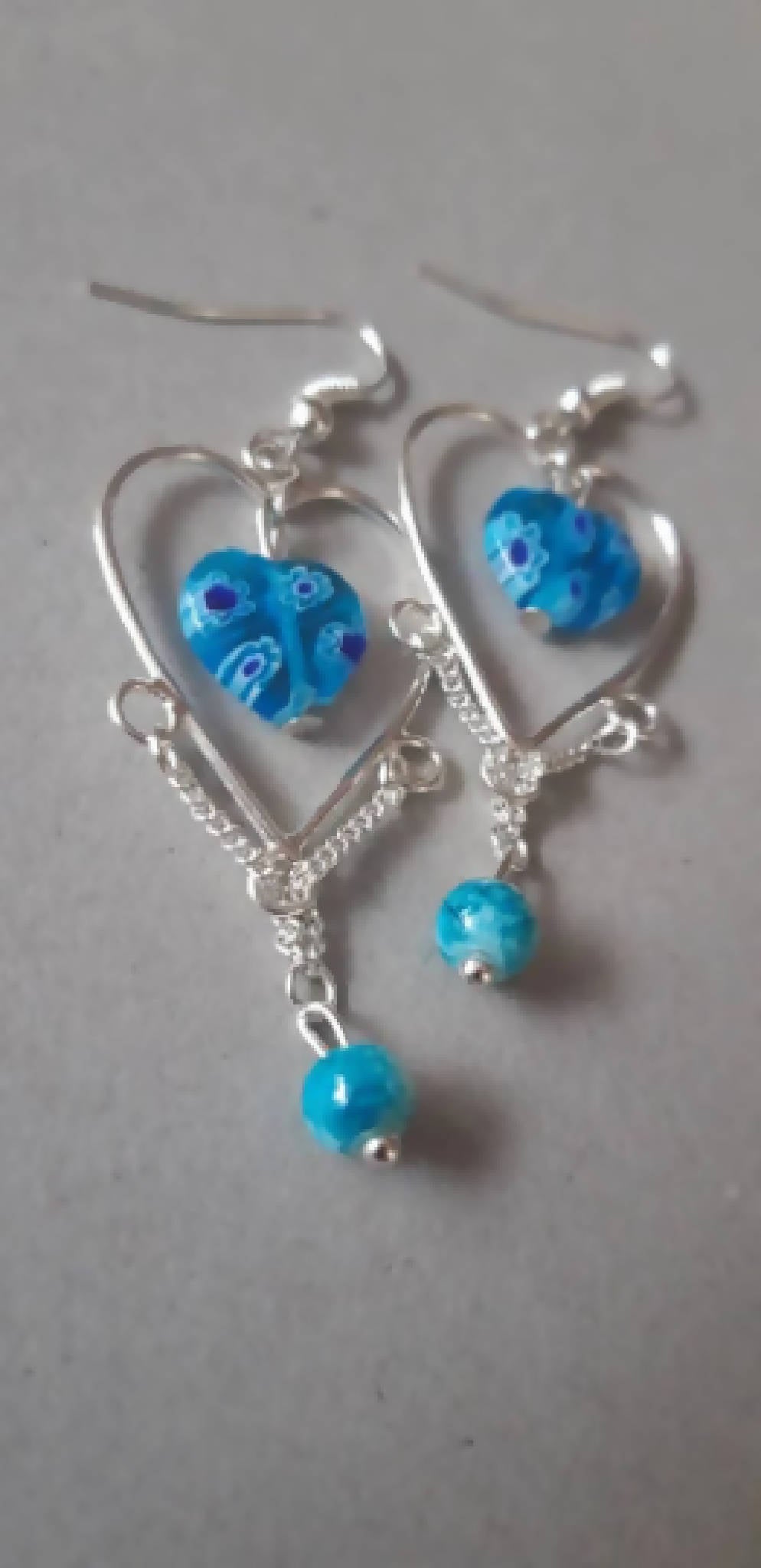 Blue Glass Heart Earrings