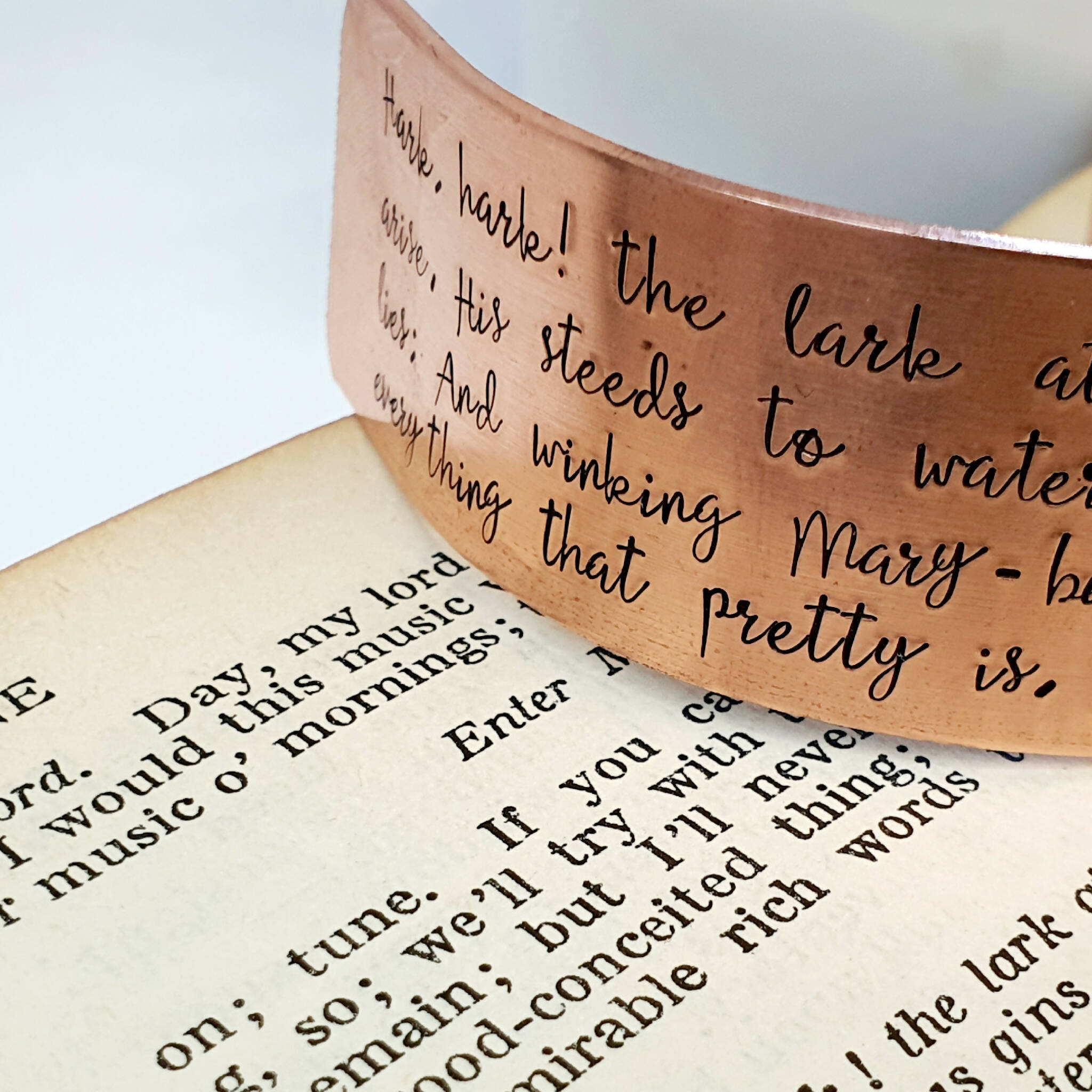 Shakespeare Copper Quote Cuff Cymbeline, Act II, Scene 3 , Hand Stamped Copper Bracelet