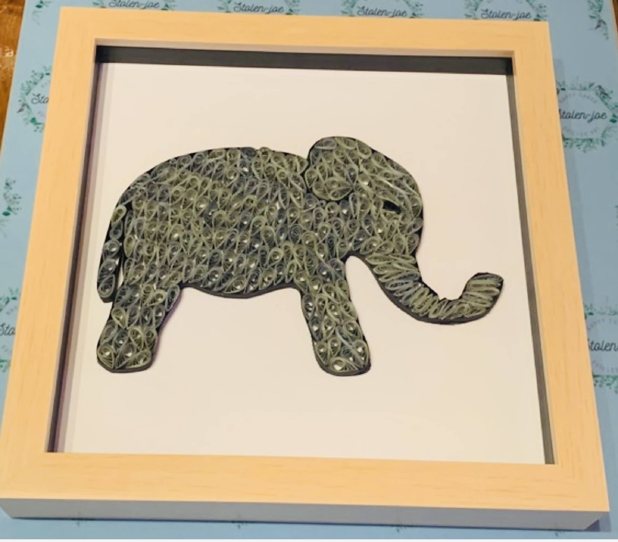 Quilled elephant art black frame