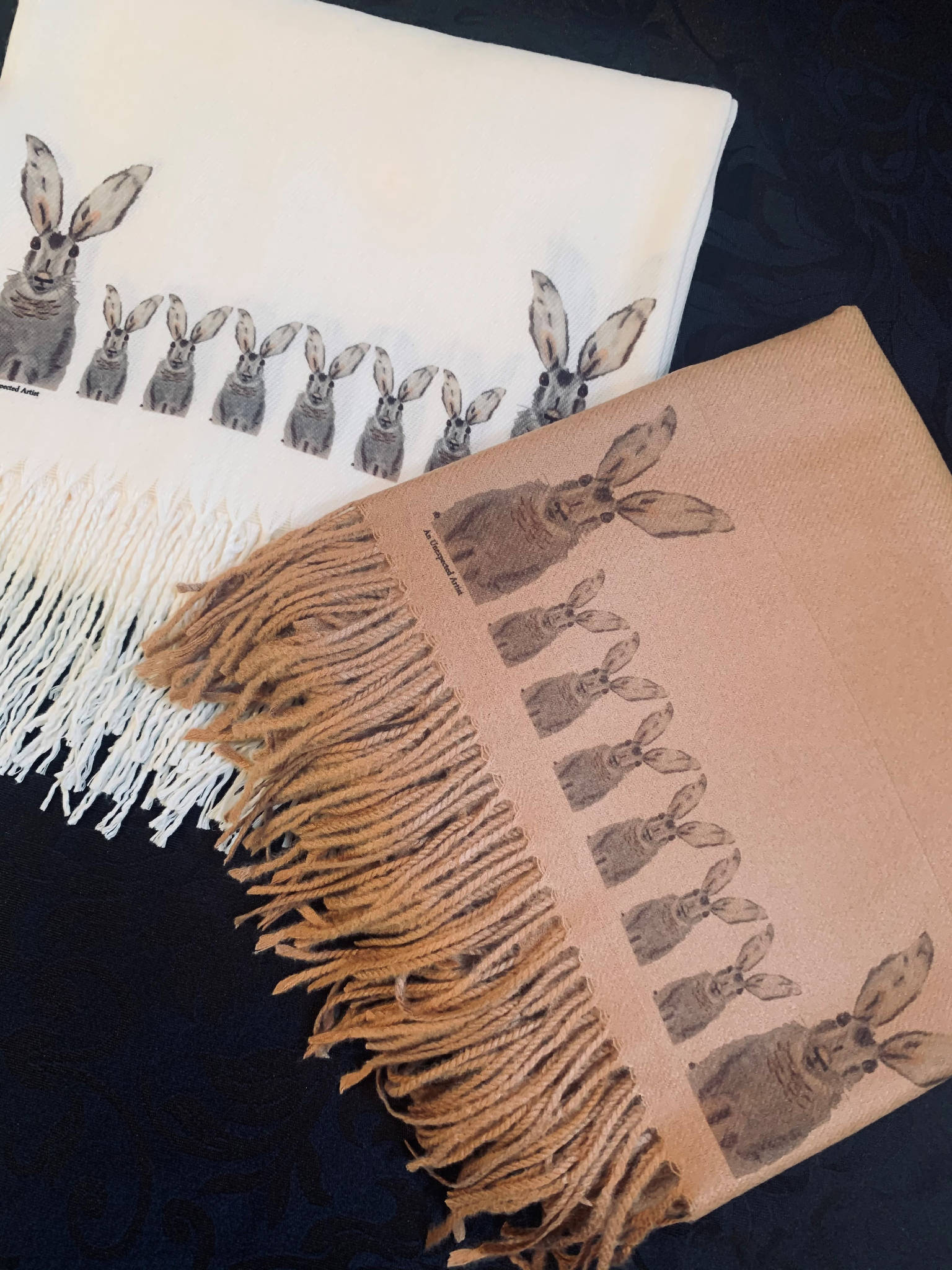 Hares on a Cream Cashmere Blend Scarf