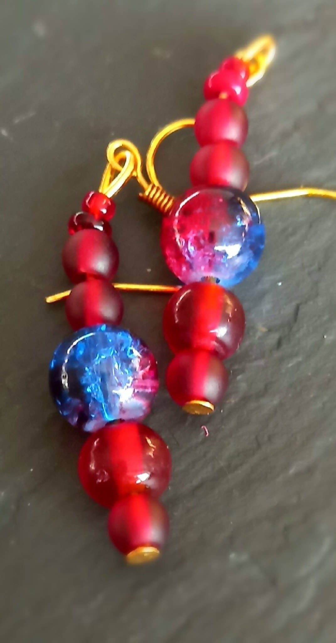 Earrings - Red Crackle Beads