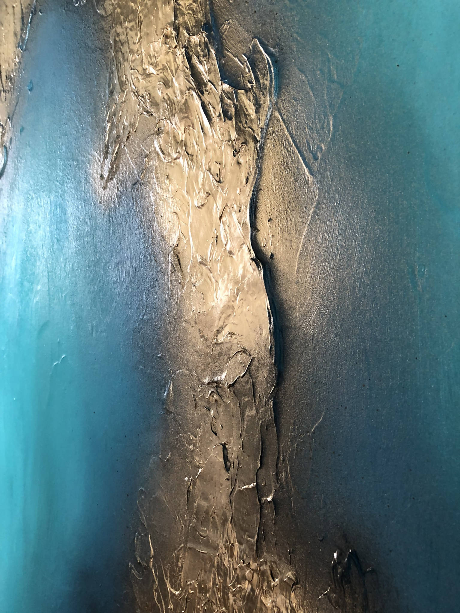 COASTAL BLISS - Striking gold and turquoise mixed media canvas (100x50x4cm)