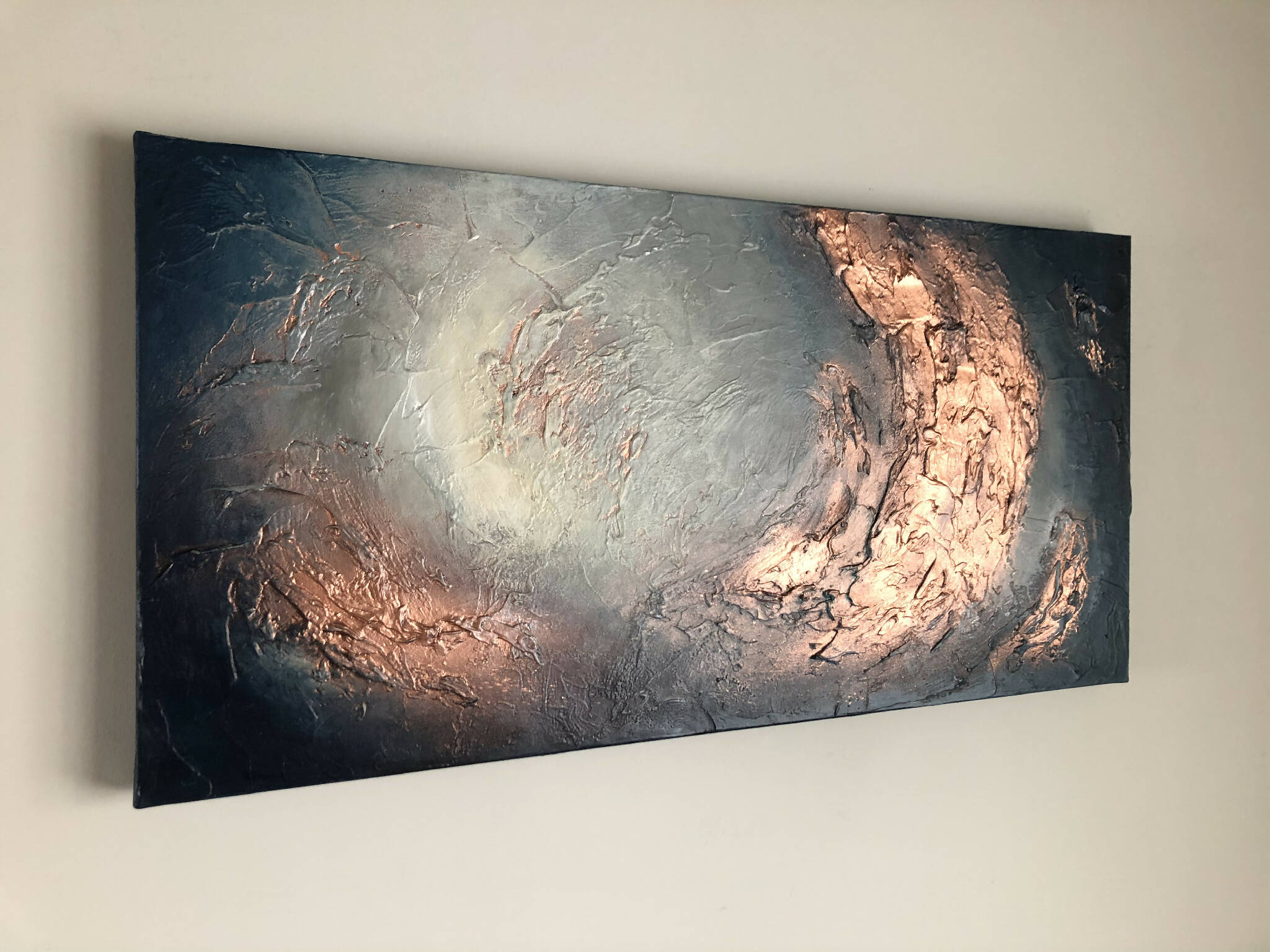 MOONSCAPE - Textured wall art in navy and copper