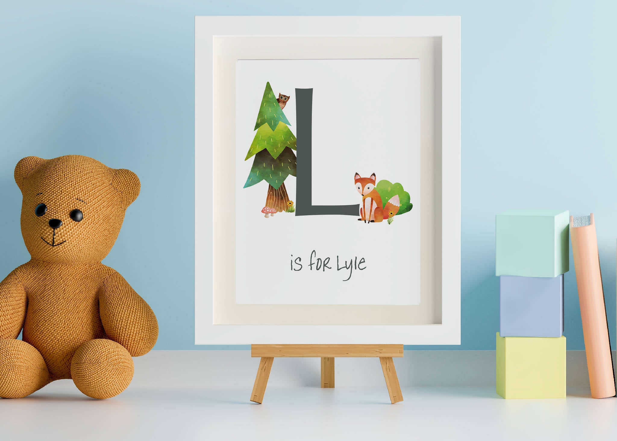 Initial and Name Art Print, Personalised, Nursery Name Print, 5 Themes available