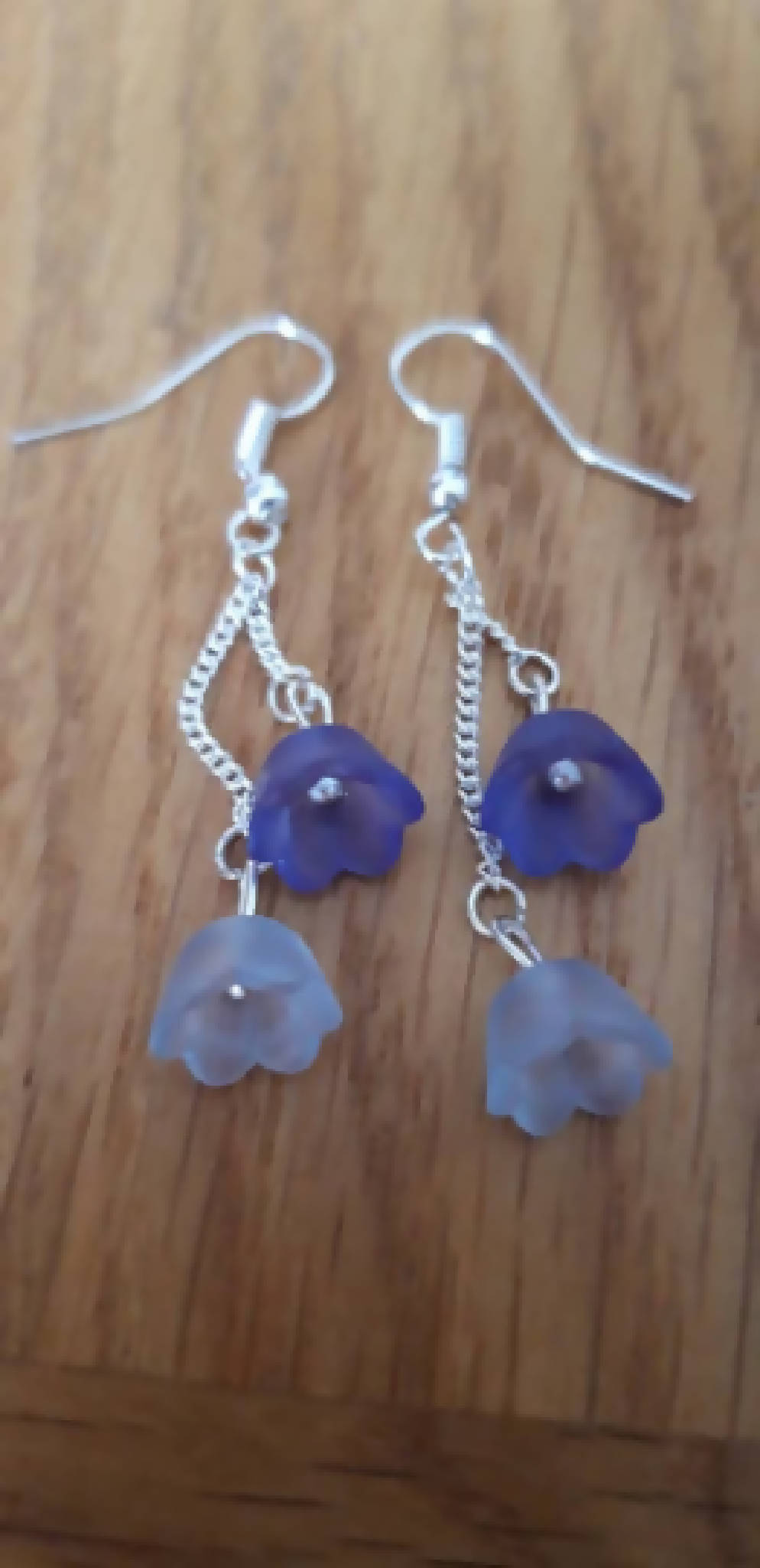 Two tone blue tulip and chain earrings