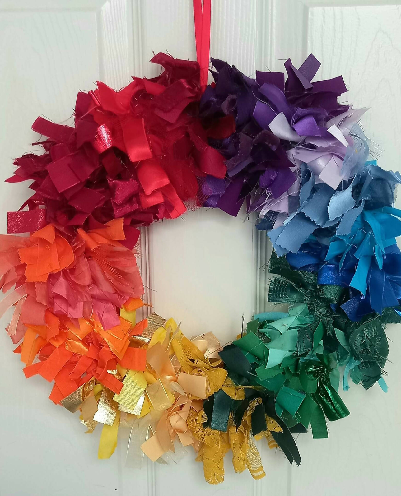 Rag Wreath in Rainbow Colours