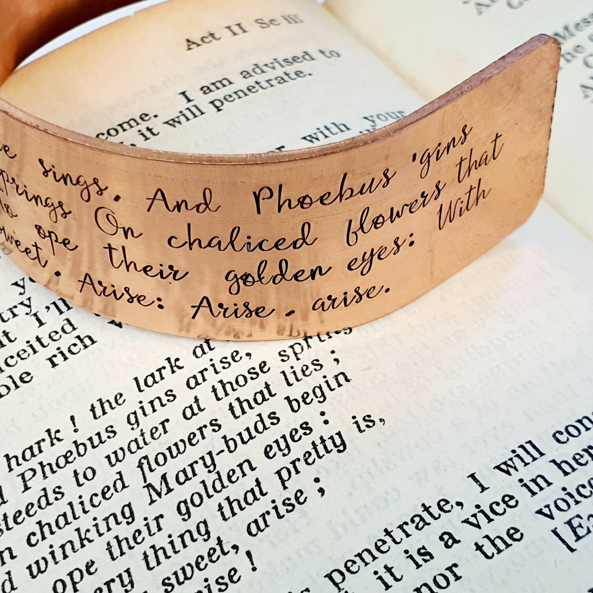 Shakespeare Copper Quote Cuff Cymbeline, Act II, Scene 3 , Hand Stamped Copper Bracelet