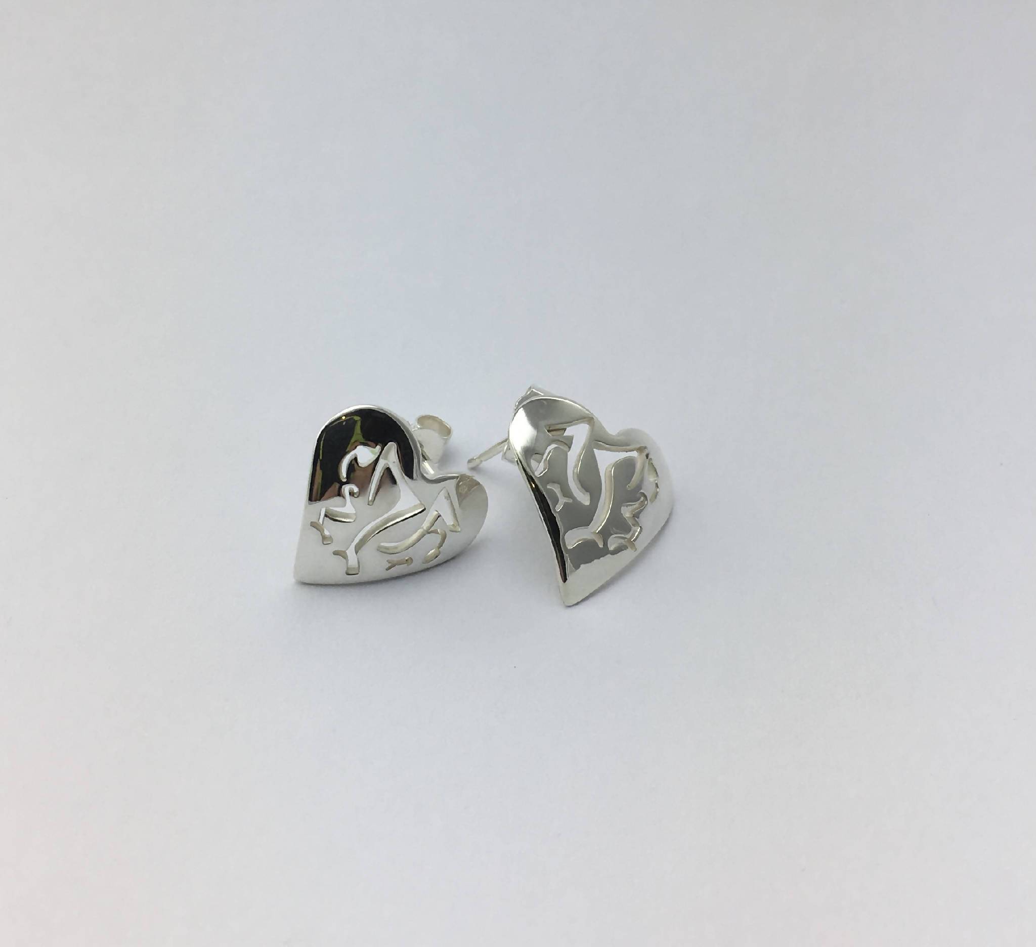 Welsh Dragon heart shaped stud earrings