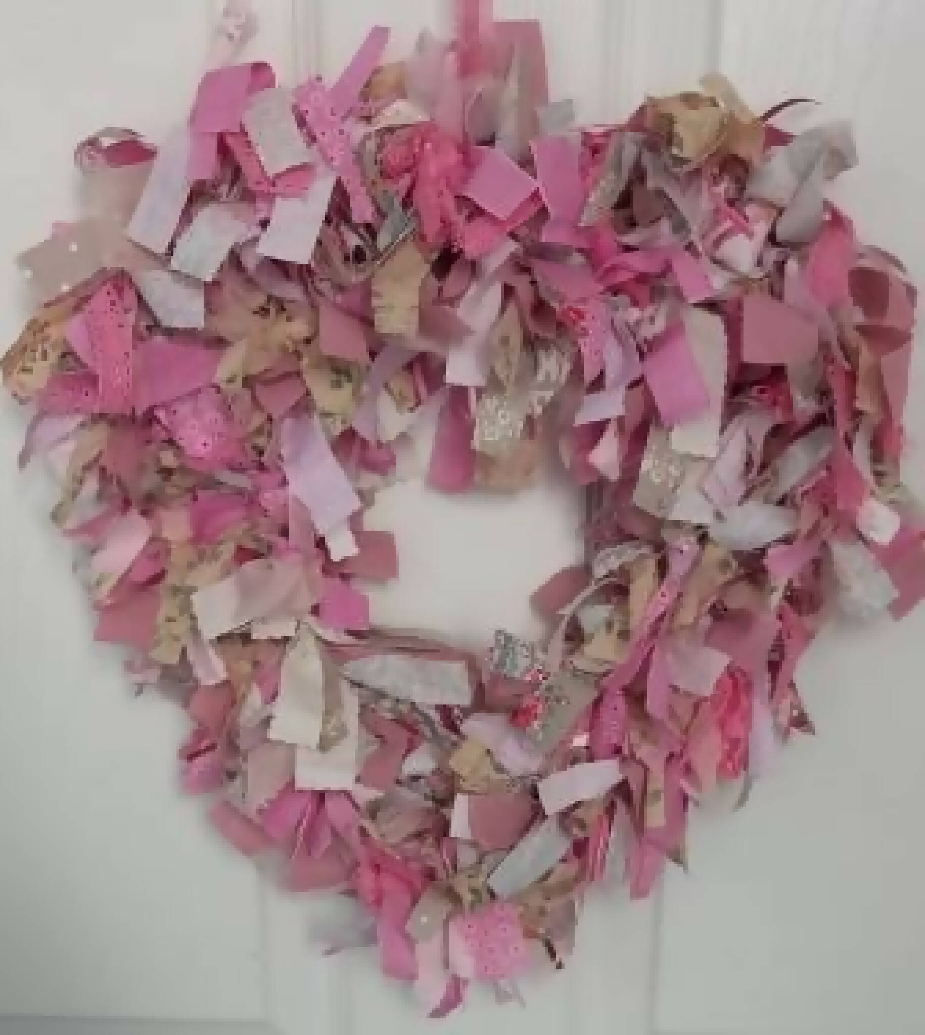 Pink Shabby Chic Heart Shaped Rag Wreath