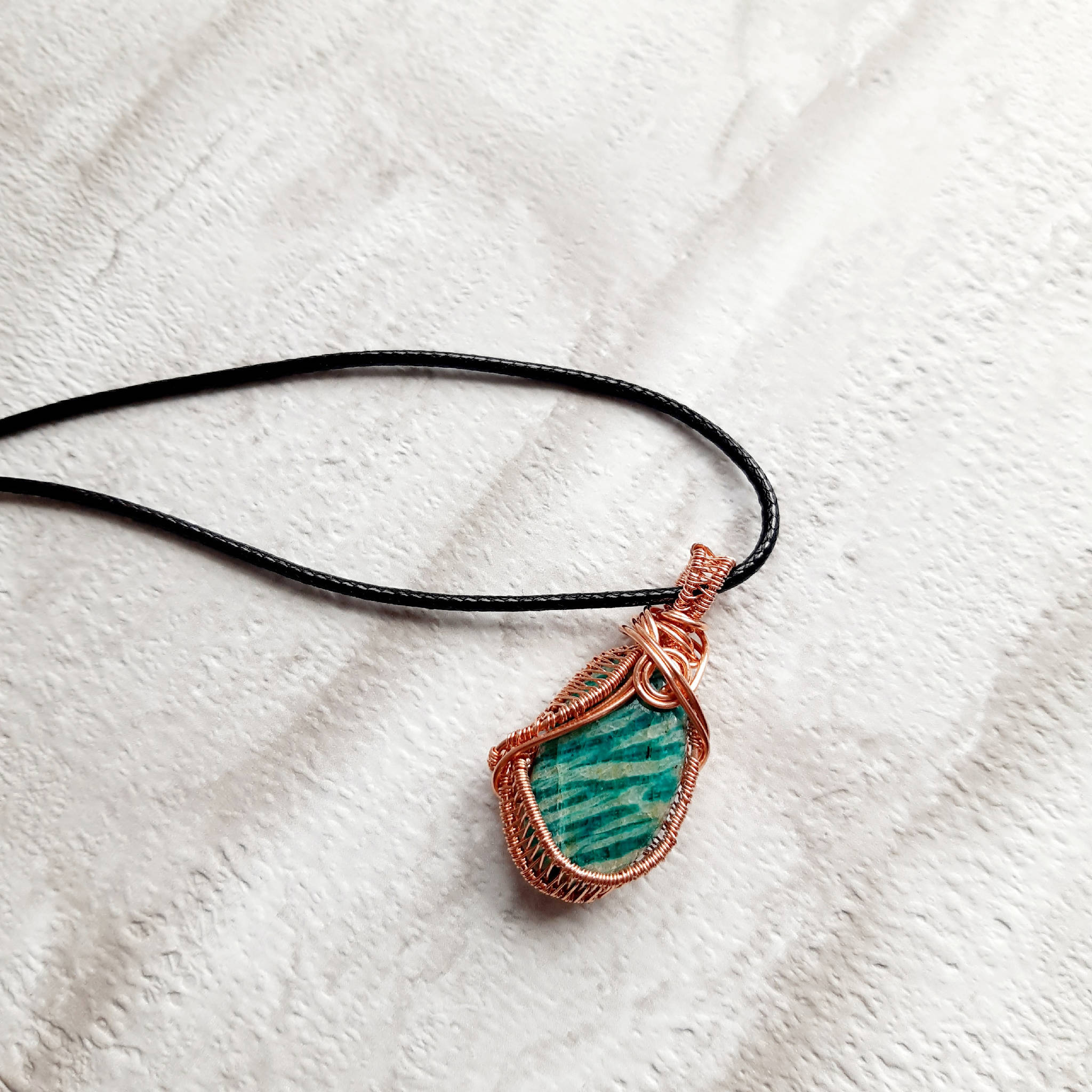 Amazonite pendant, unique wire wrapped pendant