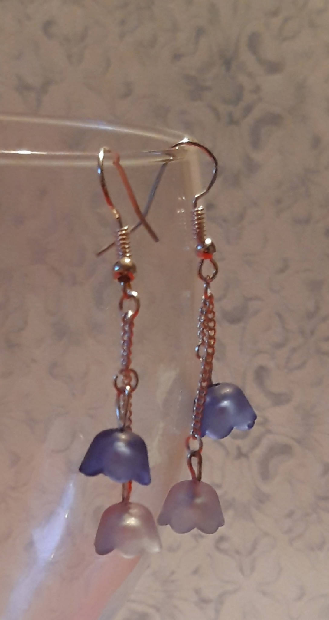 Two tone blue tulip and chain earrings