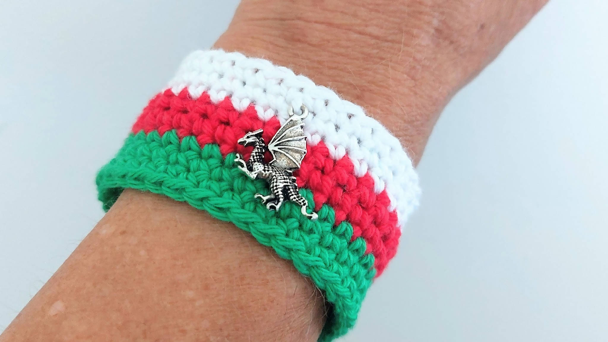 Bracelet in Welsh Colours with Dragon Charm