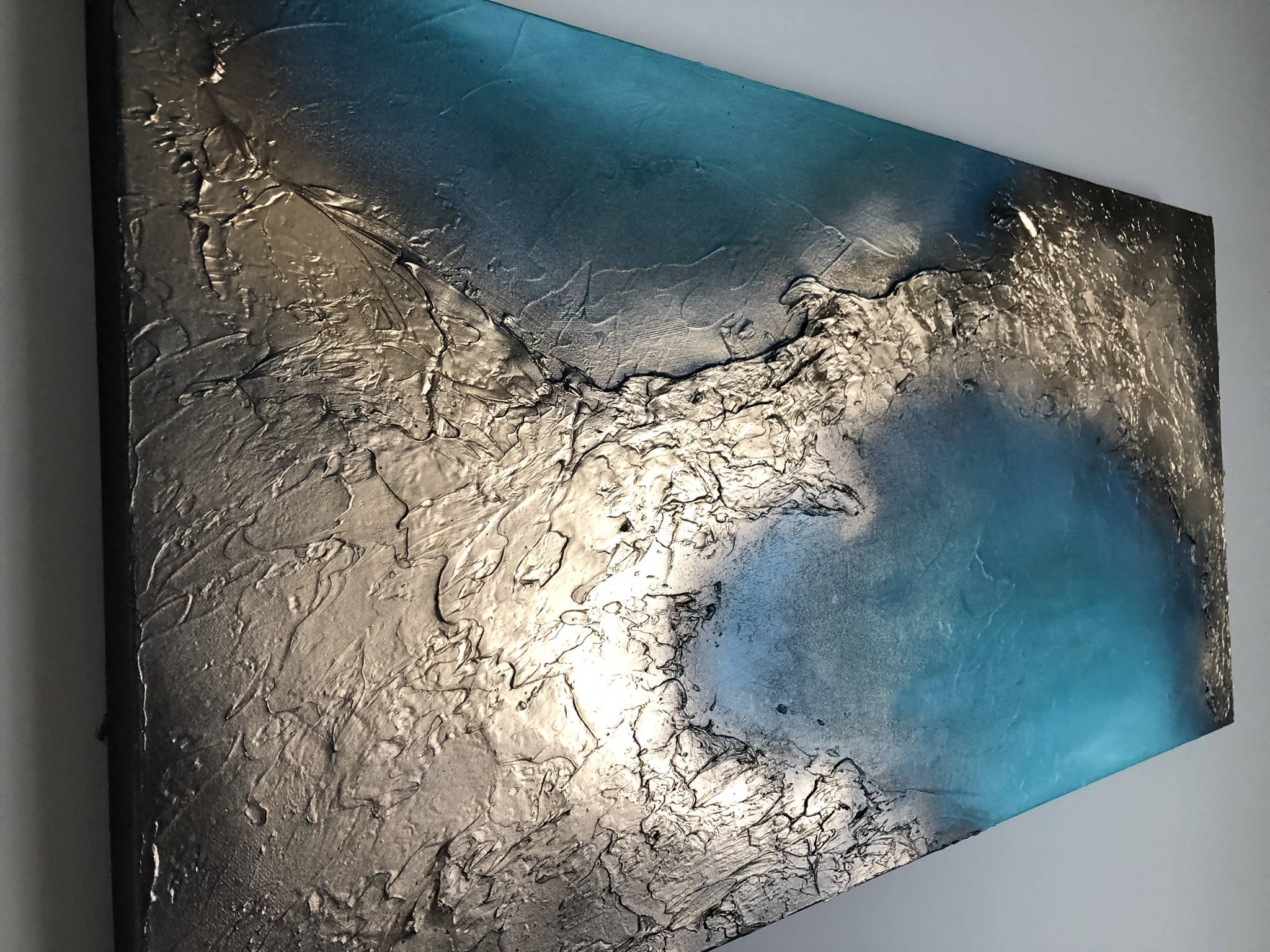 COASTAL BLISS - Striking gold and turquoise mixed media canvas (100x50x4cm)