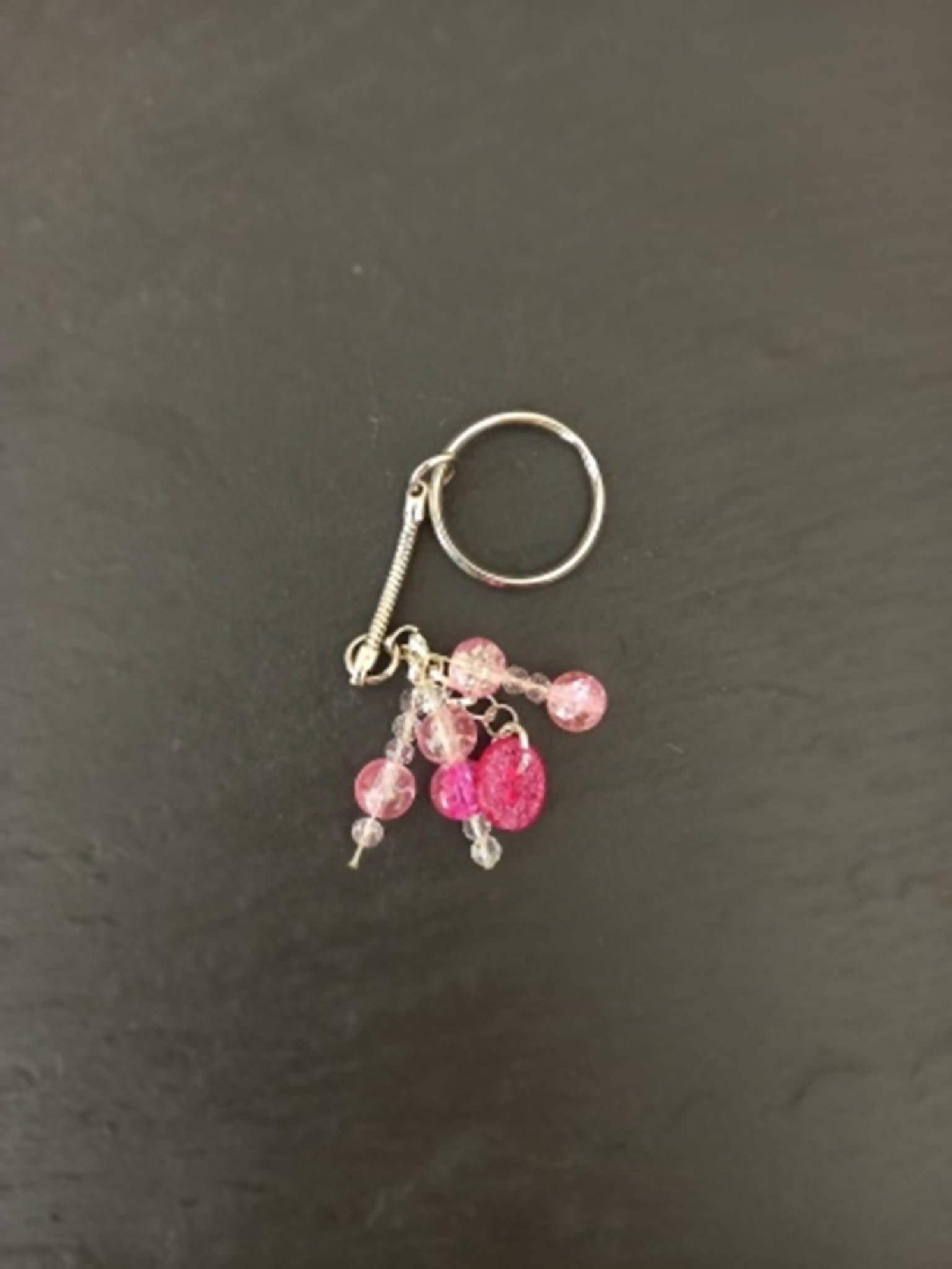 Keyring Handbag Charm with Pink Crackle Beads