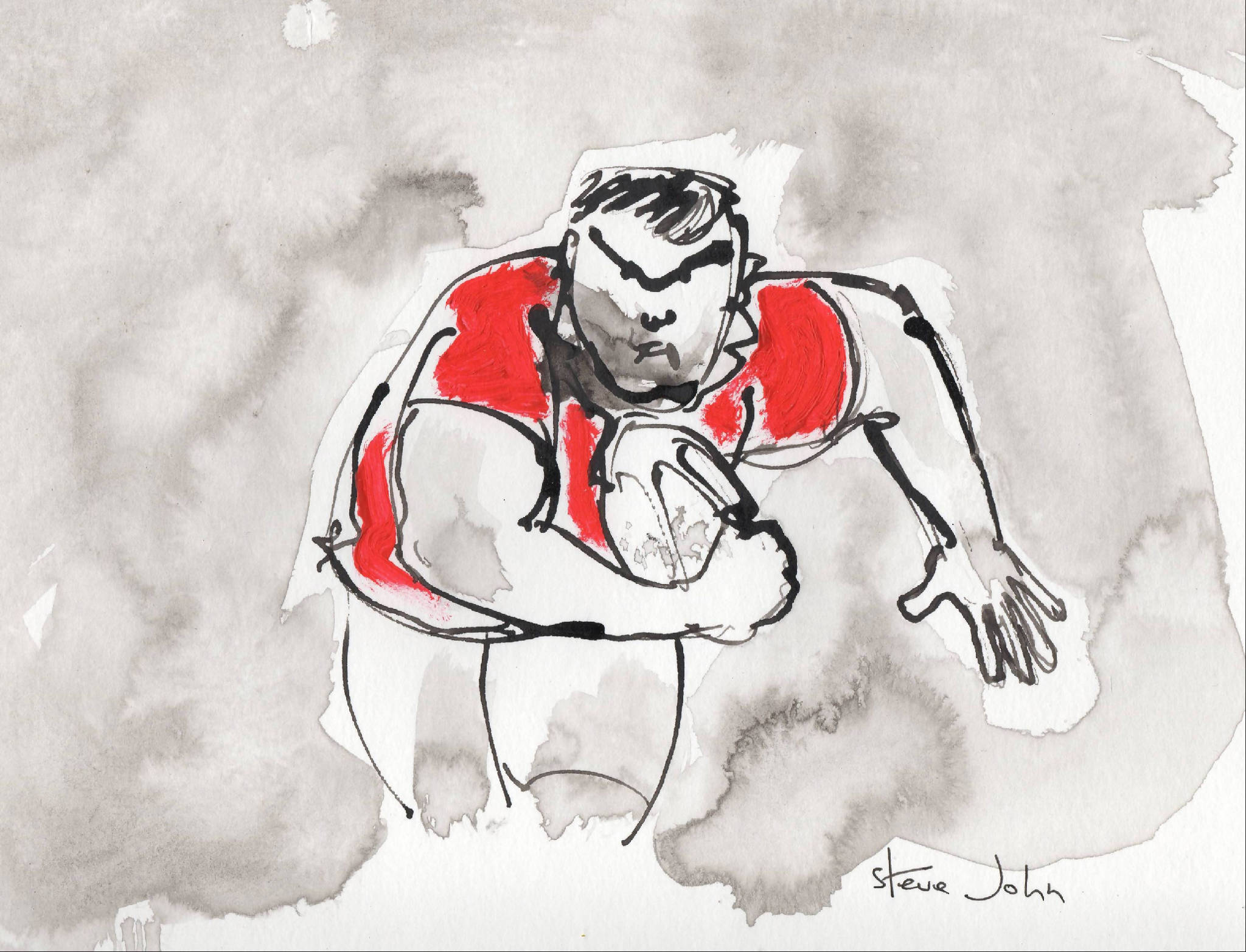 Rugger 1. Small Original Artwork, mounted, unframed.