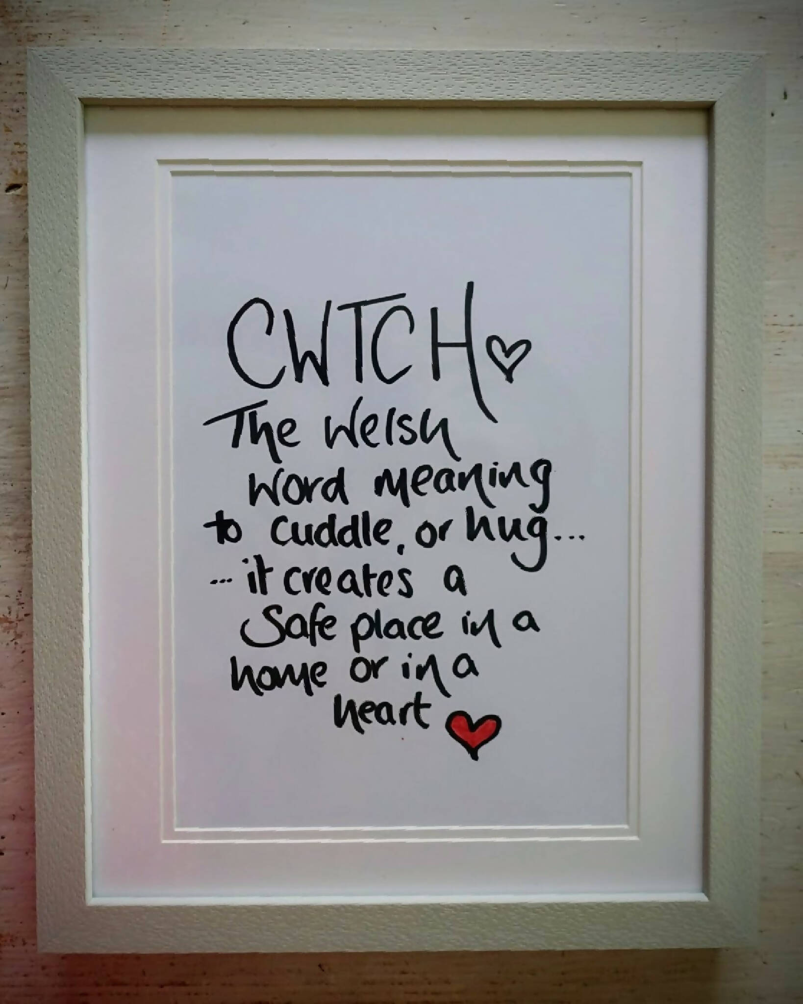 Cwtch handwritten A4 print, PRINT ONLY no frame or mount.