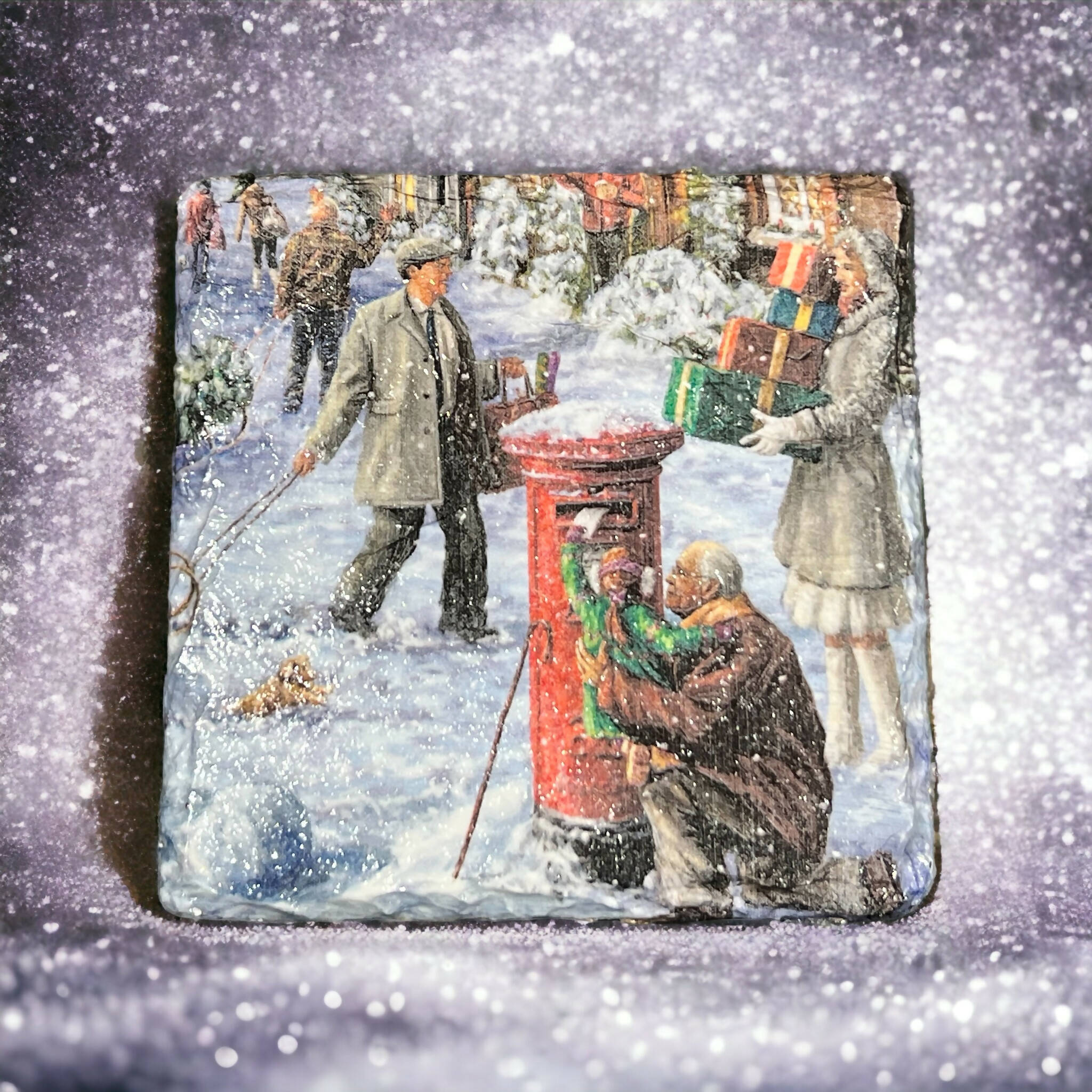 Festive Christmas present postal coaster, posting parcels drinks coaster, stocking filler gift