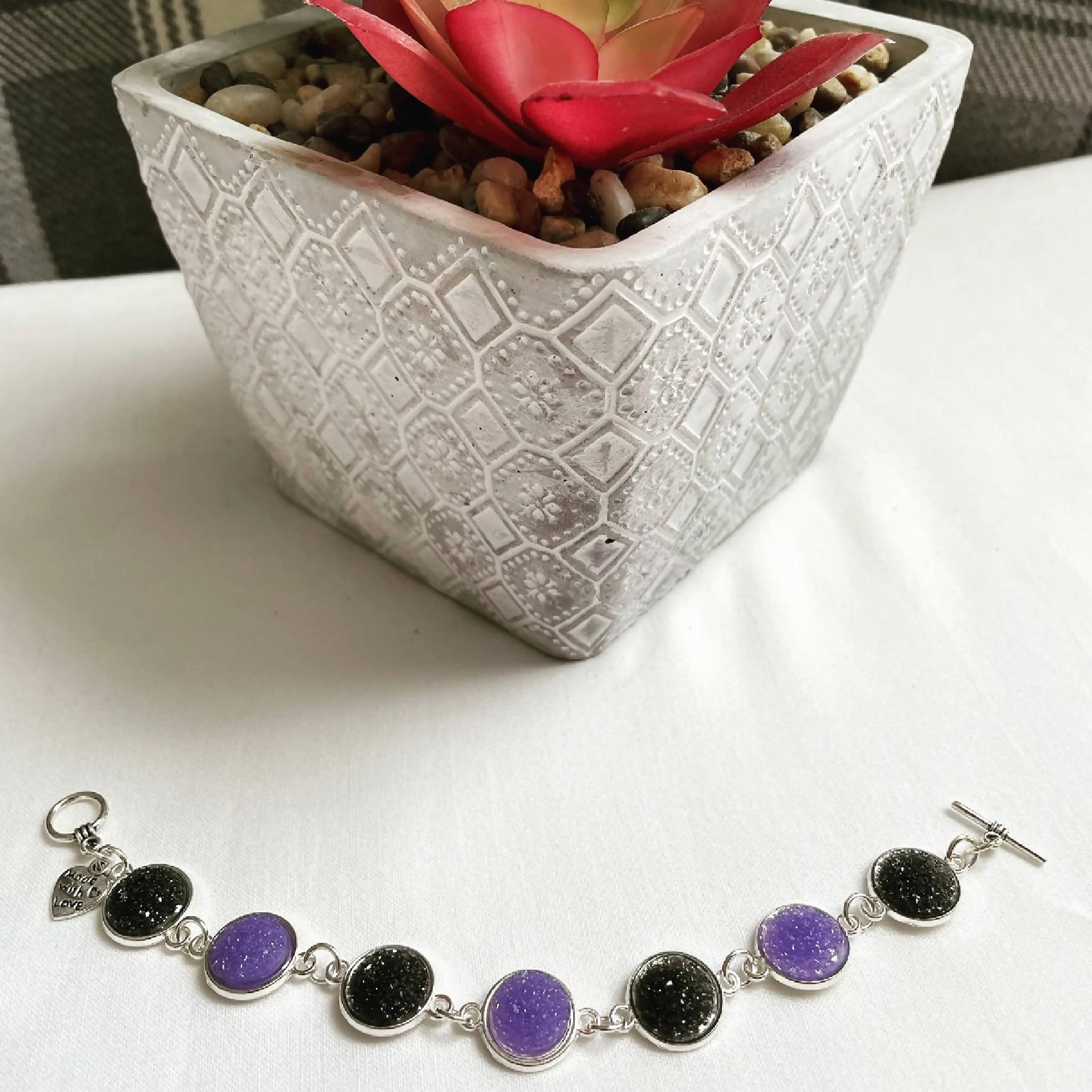 Purple and Black Druzy Resin Bracelet