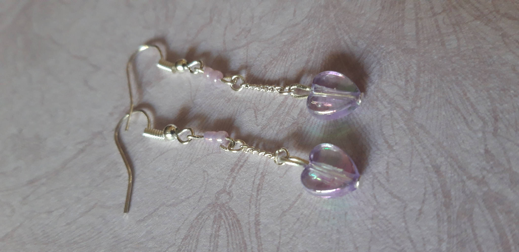 Purple heart and chain earrings