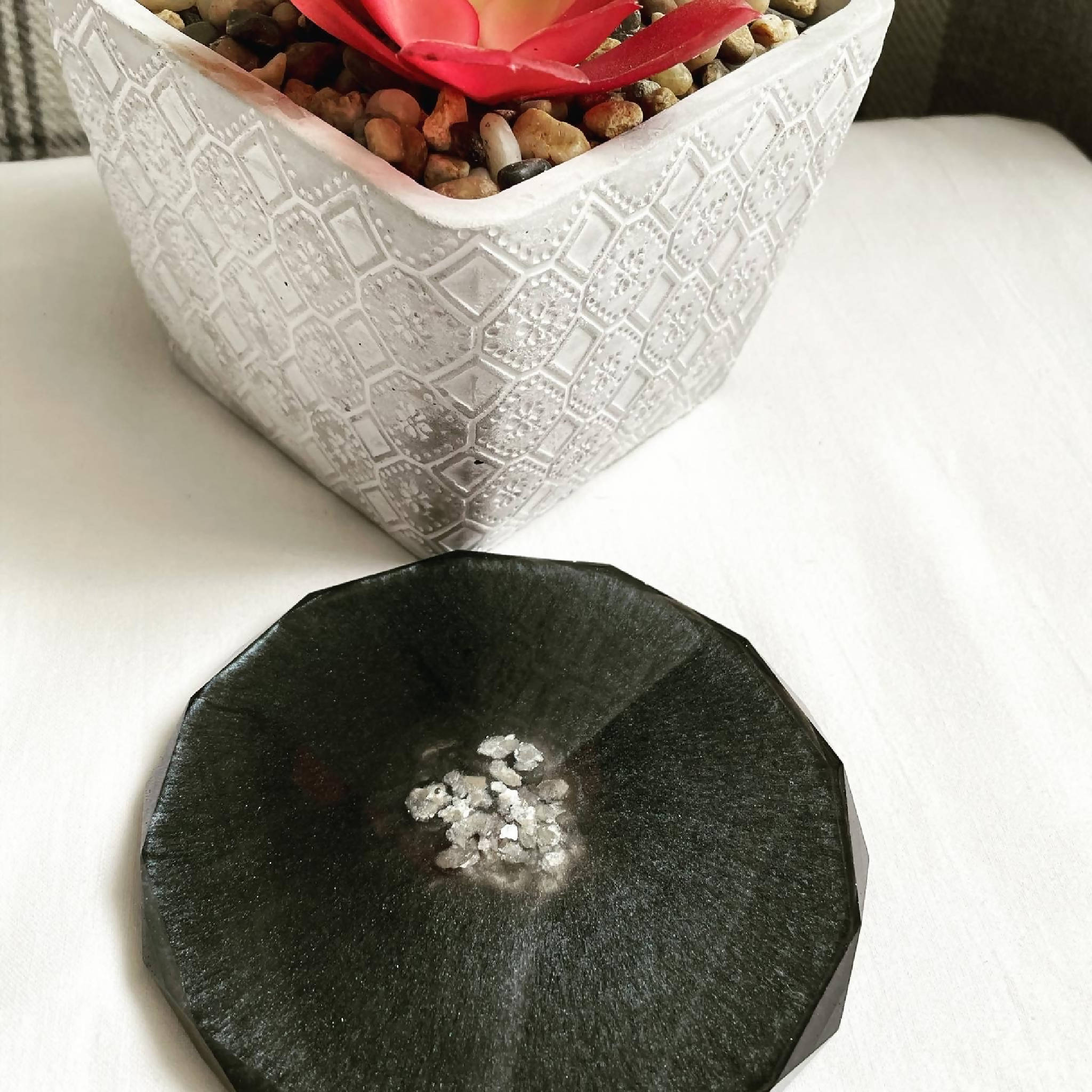 Black and Silver Rhombus Resin Coaster