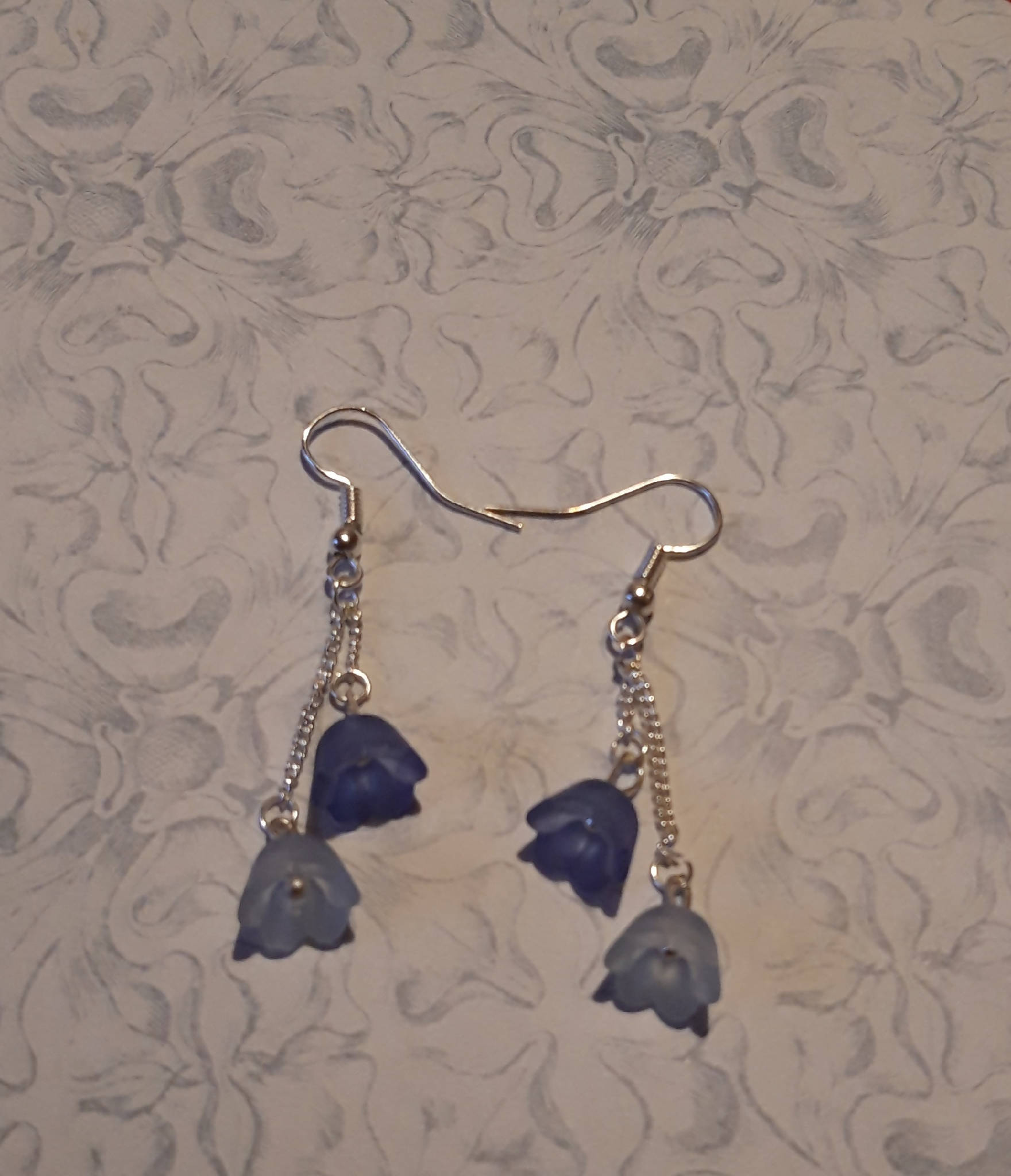 Two tone blue tulip and chain earrings