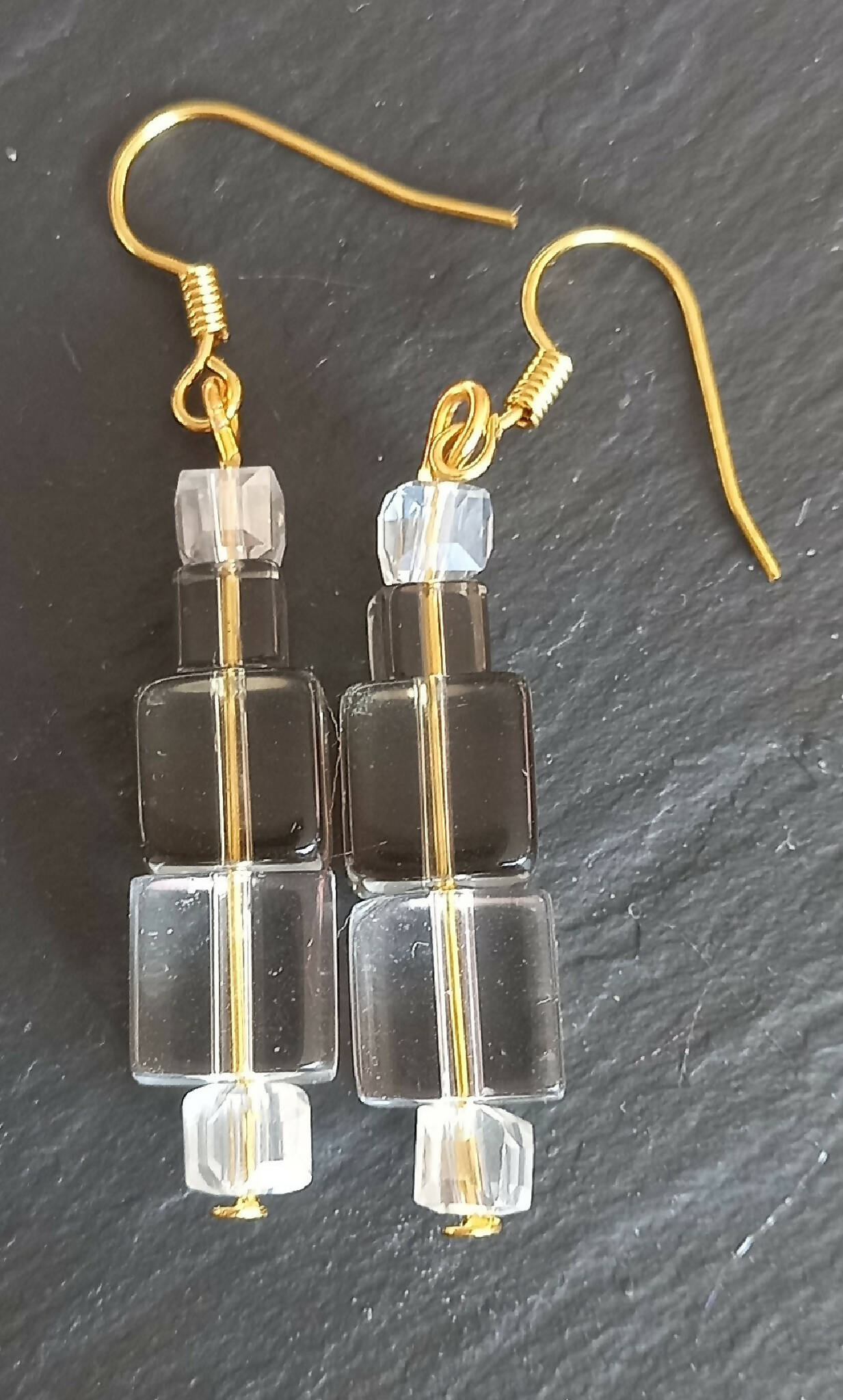 Earrings - Smokey and Clear Cubes