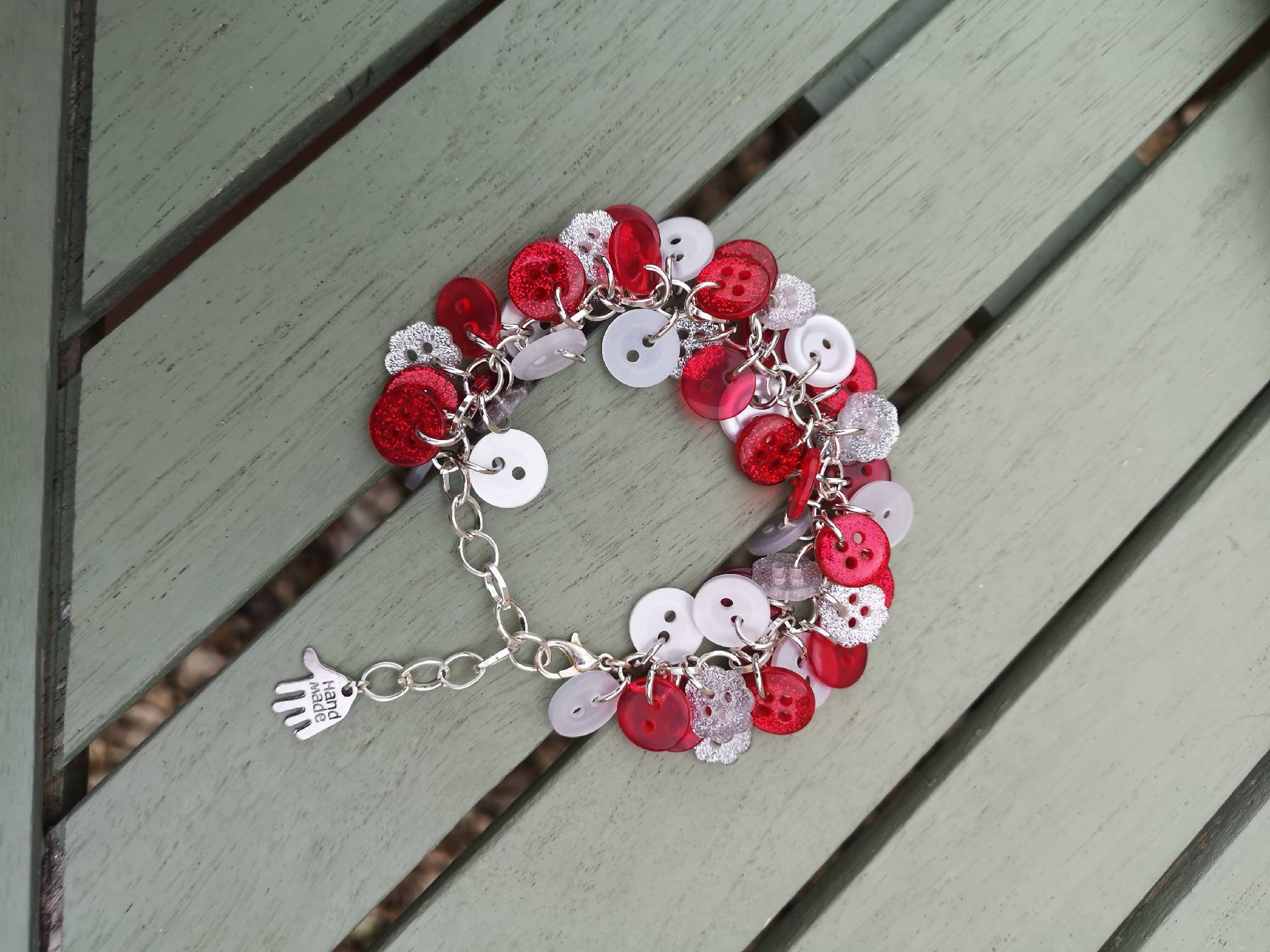 Button Bracelet (Red/White/Silver)