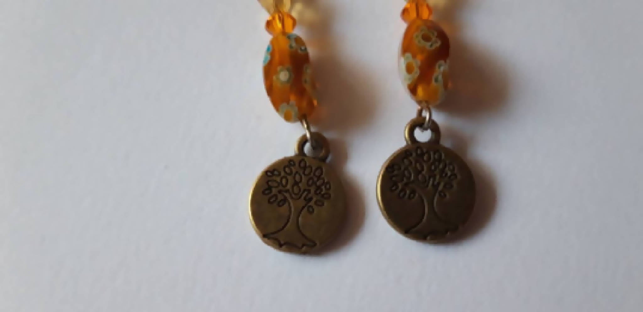 Orange and Bronze Tree Earrings