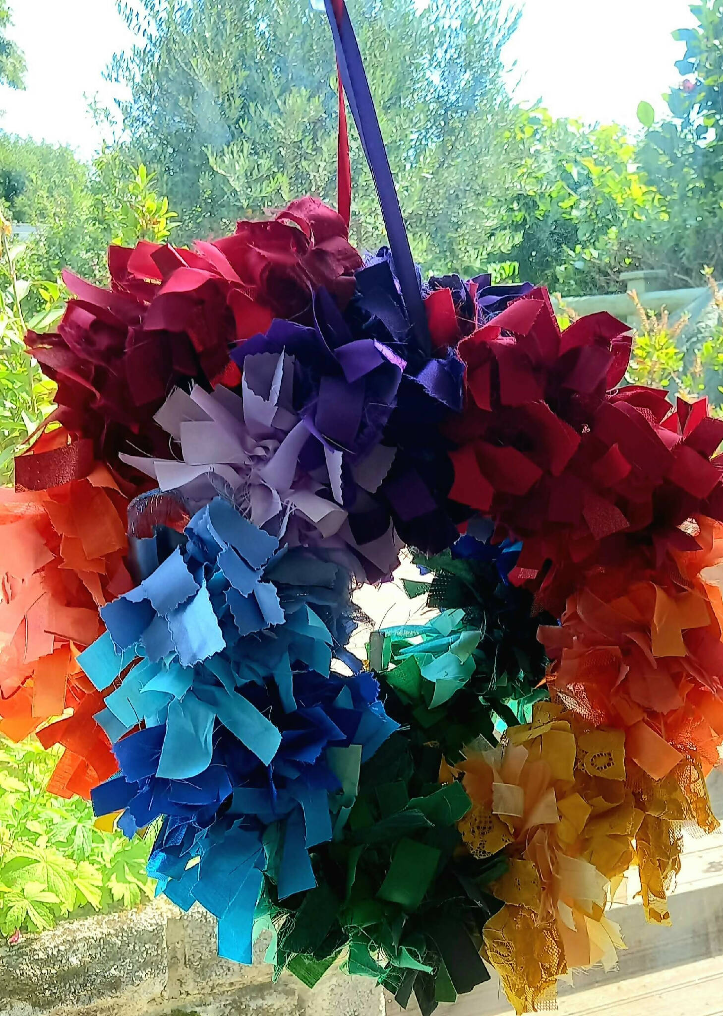 Rag Wreath in Rainbow Colours