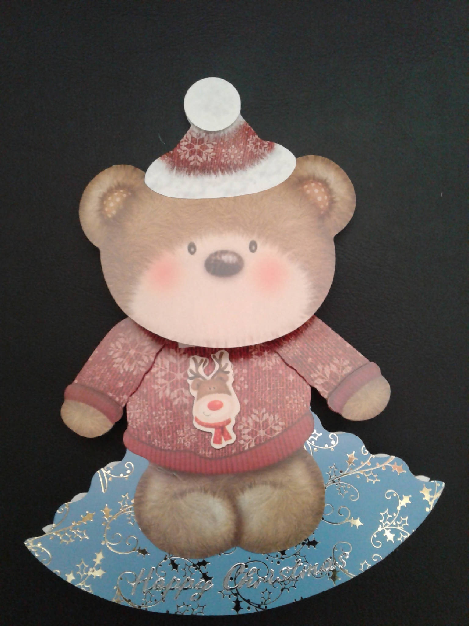 Christmas card, rocking teddy bear