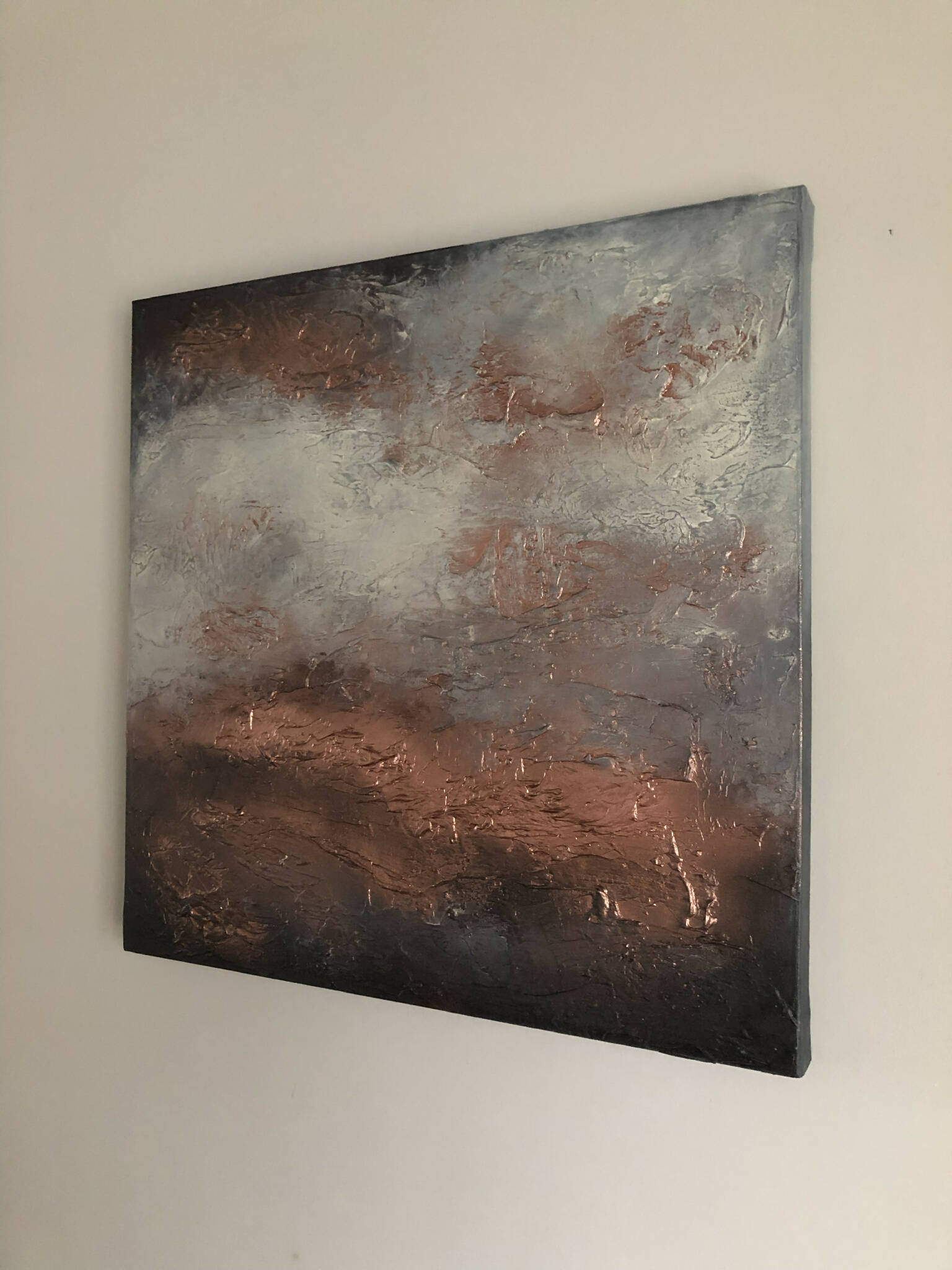 FORGE - Original textured canvas in shades of grey, cream and metallic copper