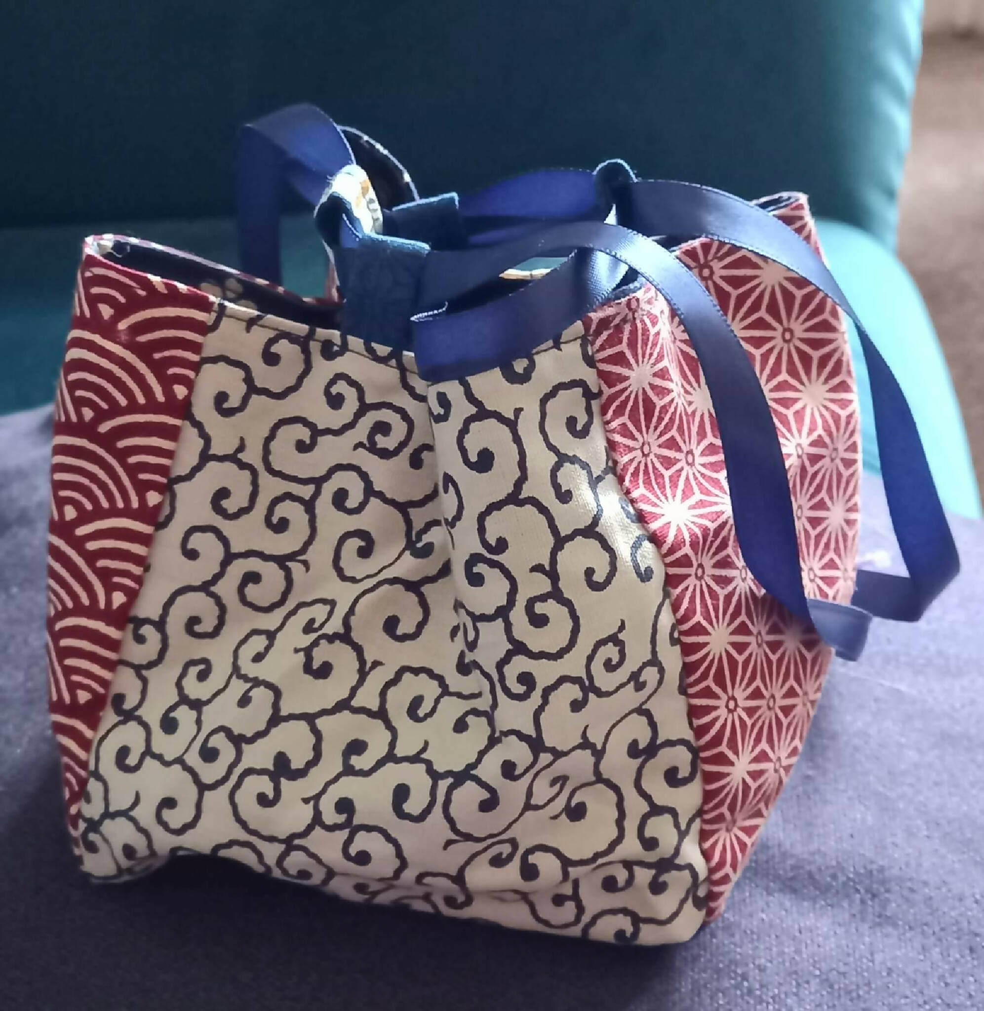 Japanese Rice Bag in Navy and Red