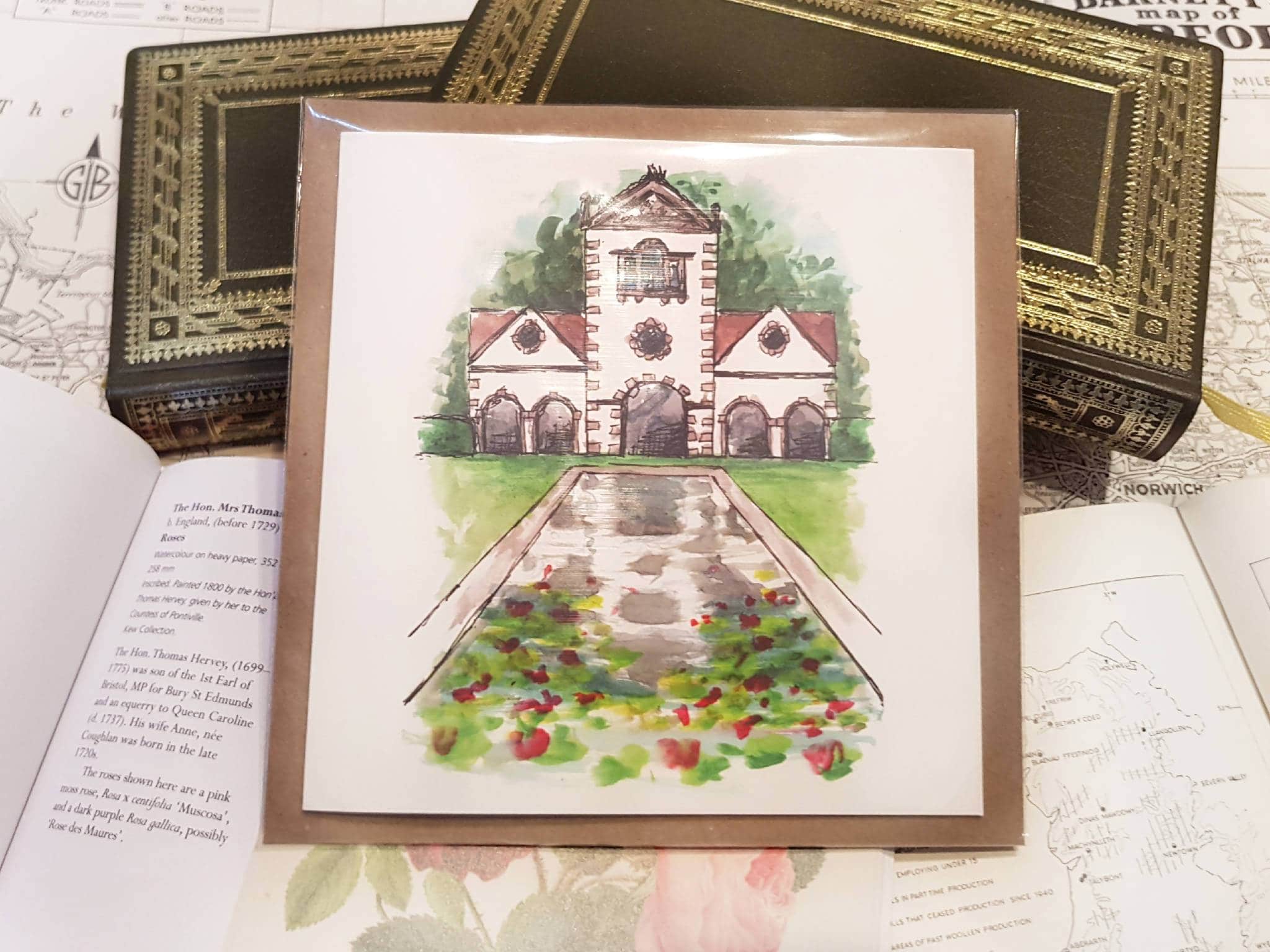 Greetings card of watercolour print of Bodnant Garden