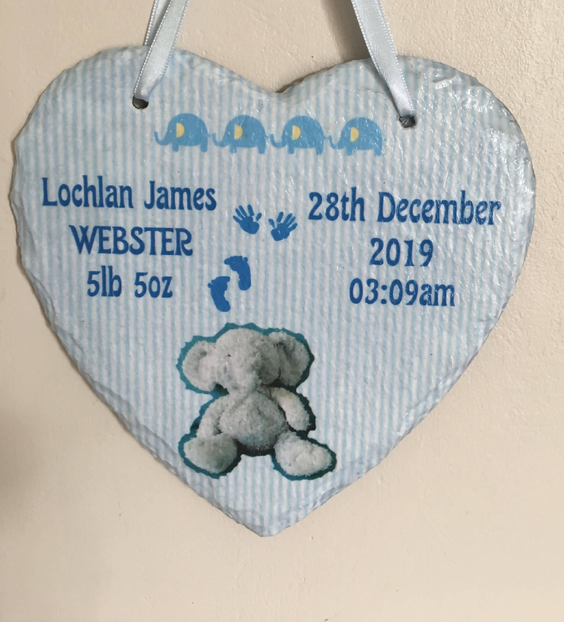 Personalised New Baby Slate Heart Plaque