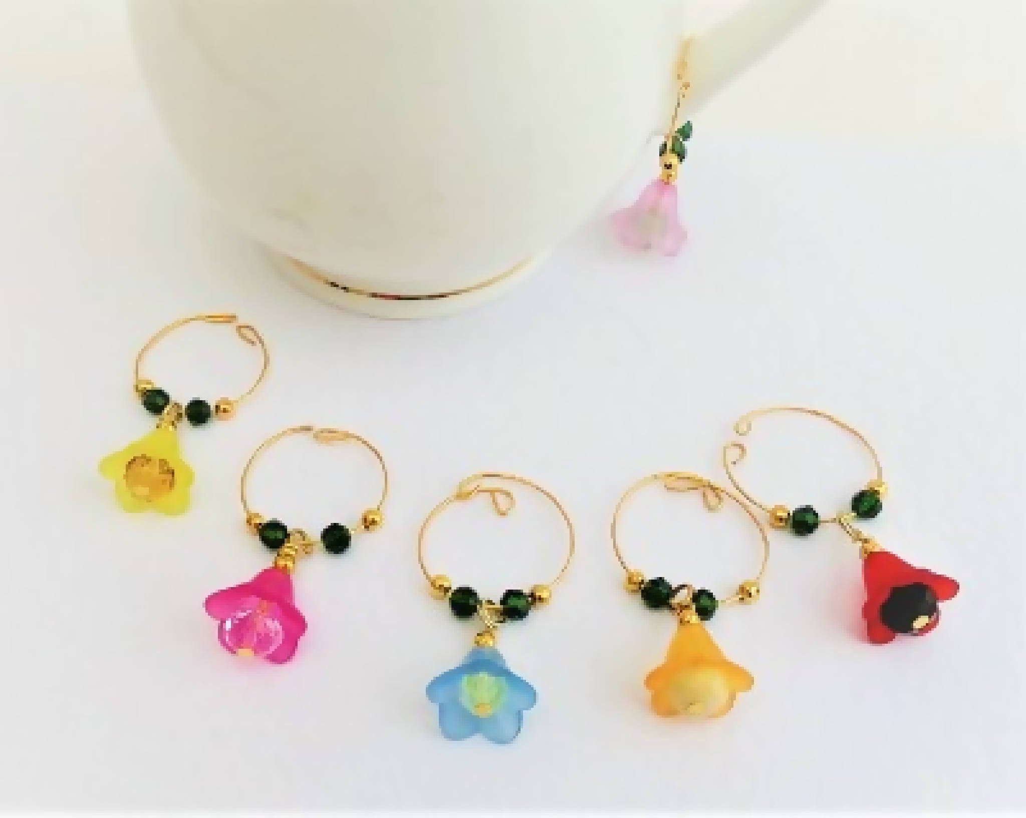 Rainbow Flower Wineglass Charms