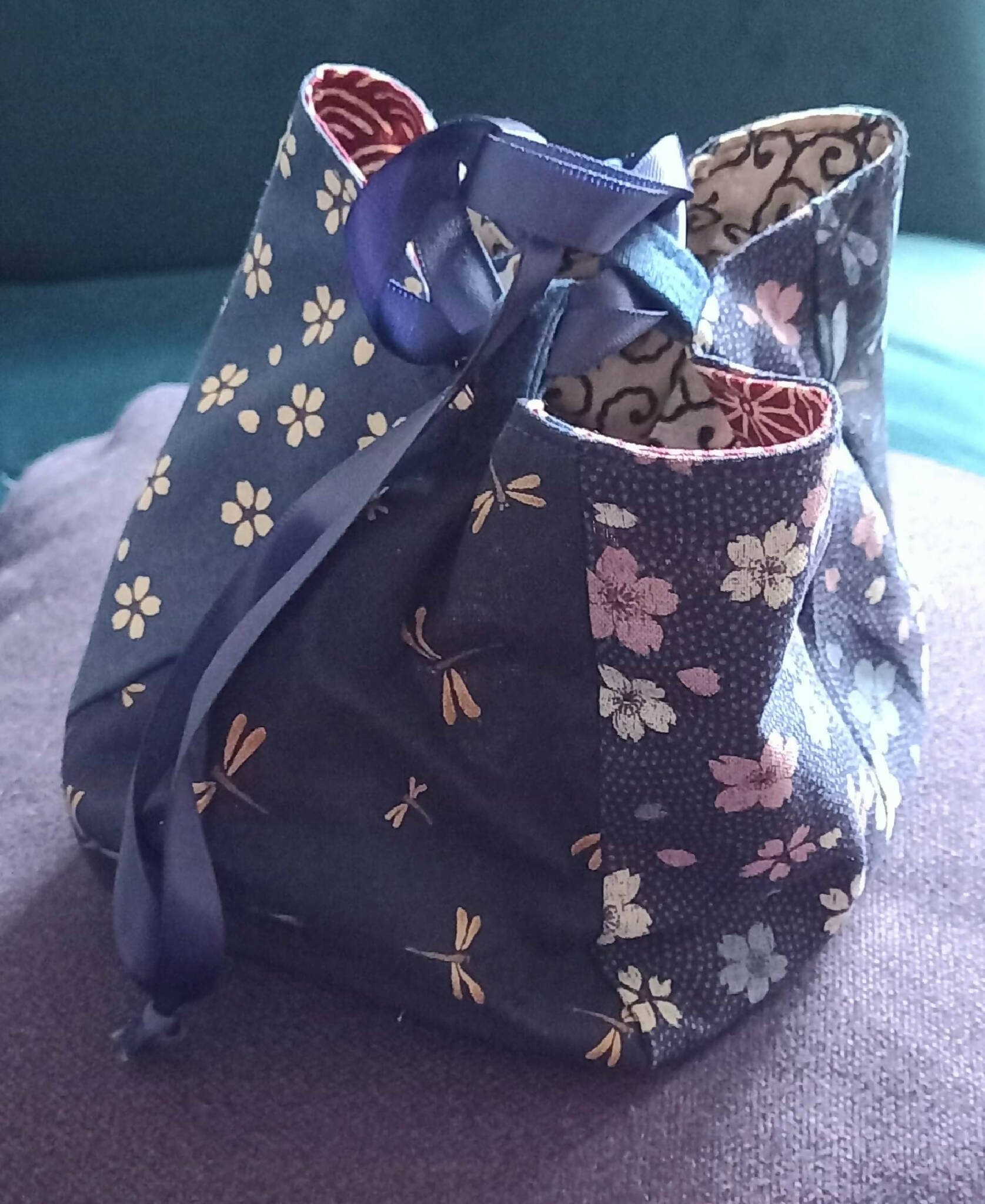 Japanese Rice Bag in Navy and Red