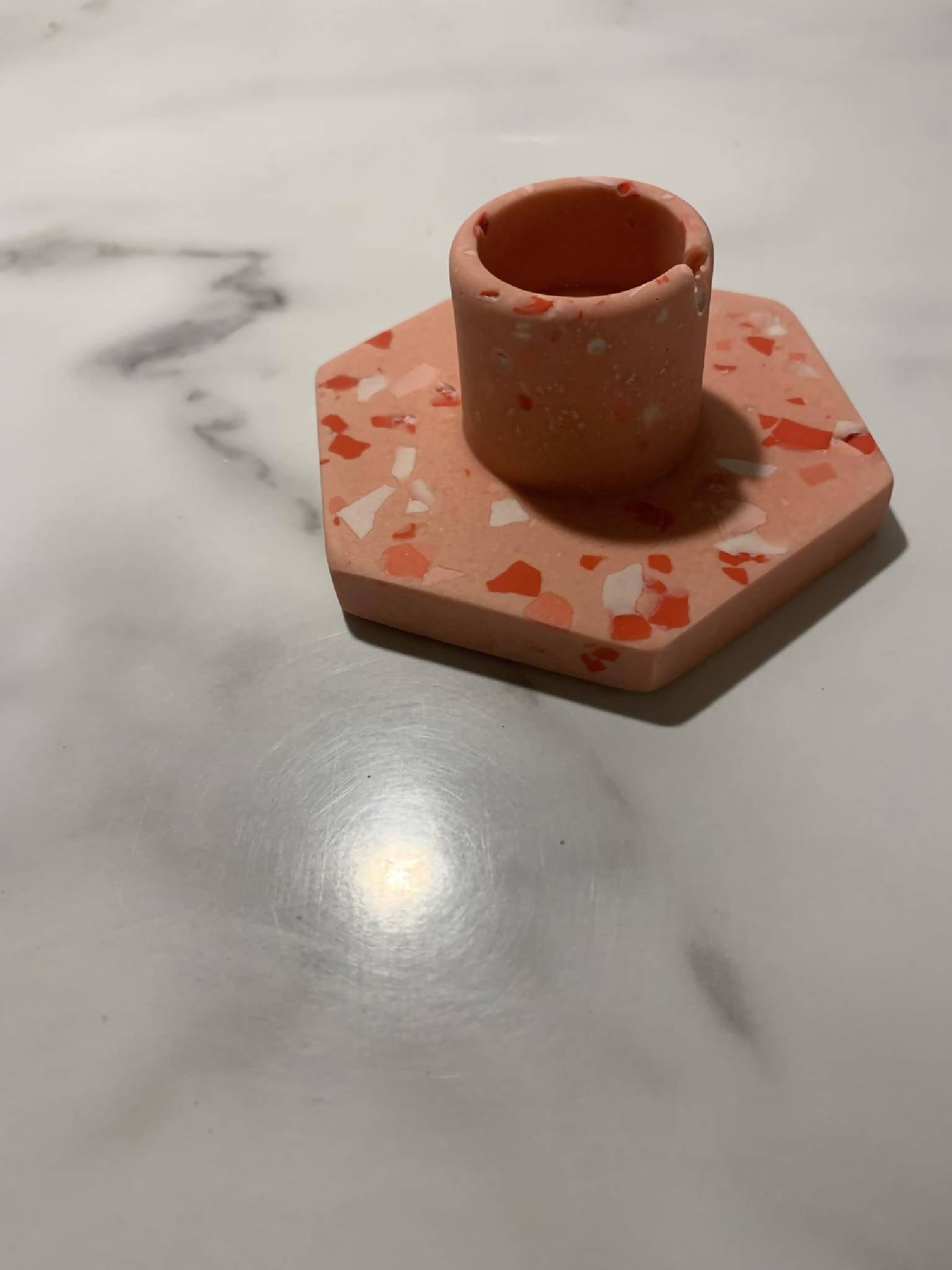 Jesmonite Pink Terrazzo Candlestick Holder